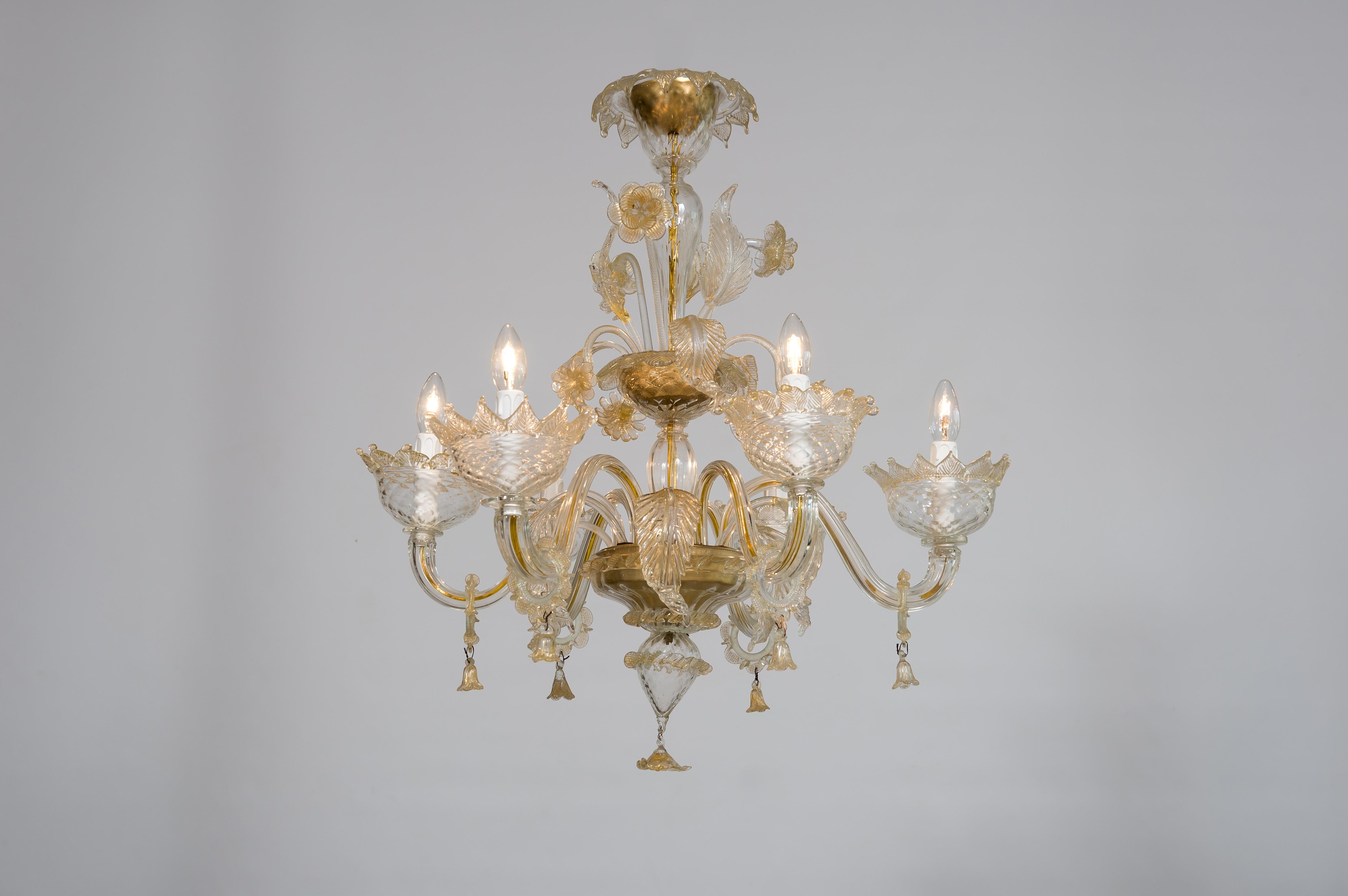 Golden Murano Glass Chandelier with “Vere” Decorations, 20th Century, Italy For Sale 11