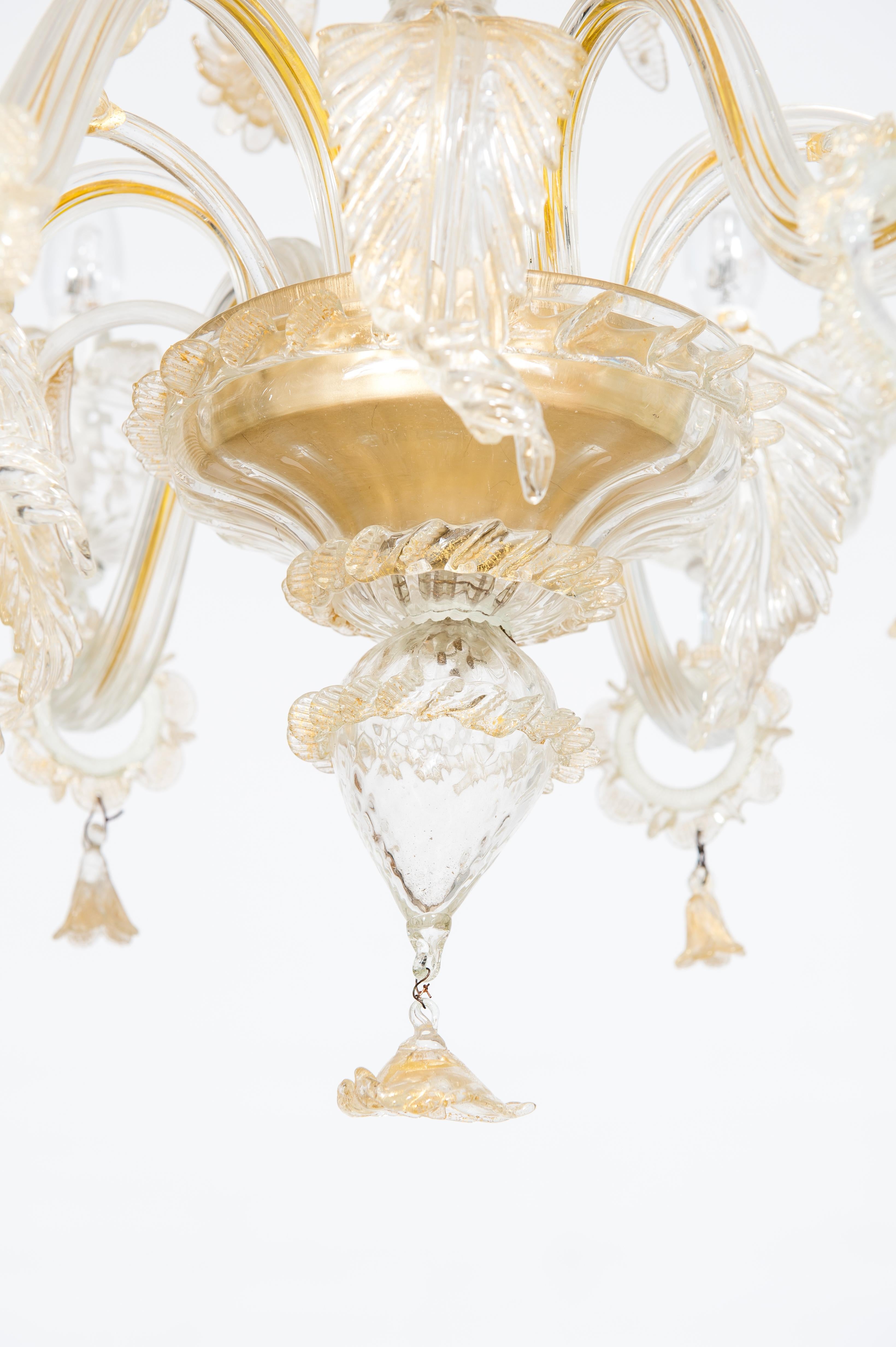 Goldener Kronleuchter aus goldenem Muranoglas mit Vere-Dekorationen, 20. Jahrhundert, Italien (Italienisch) im Angebot