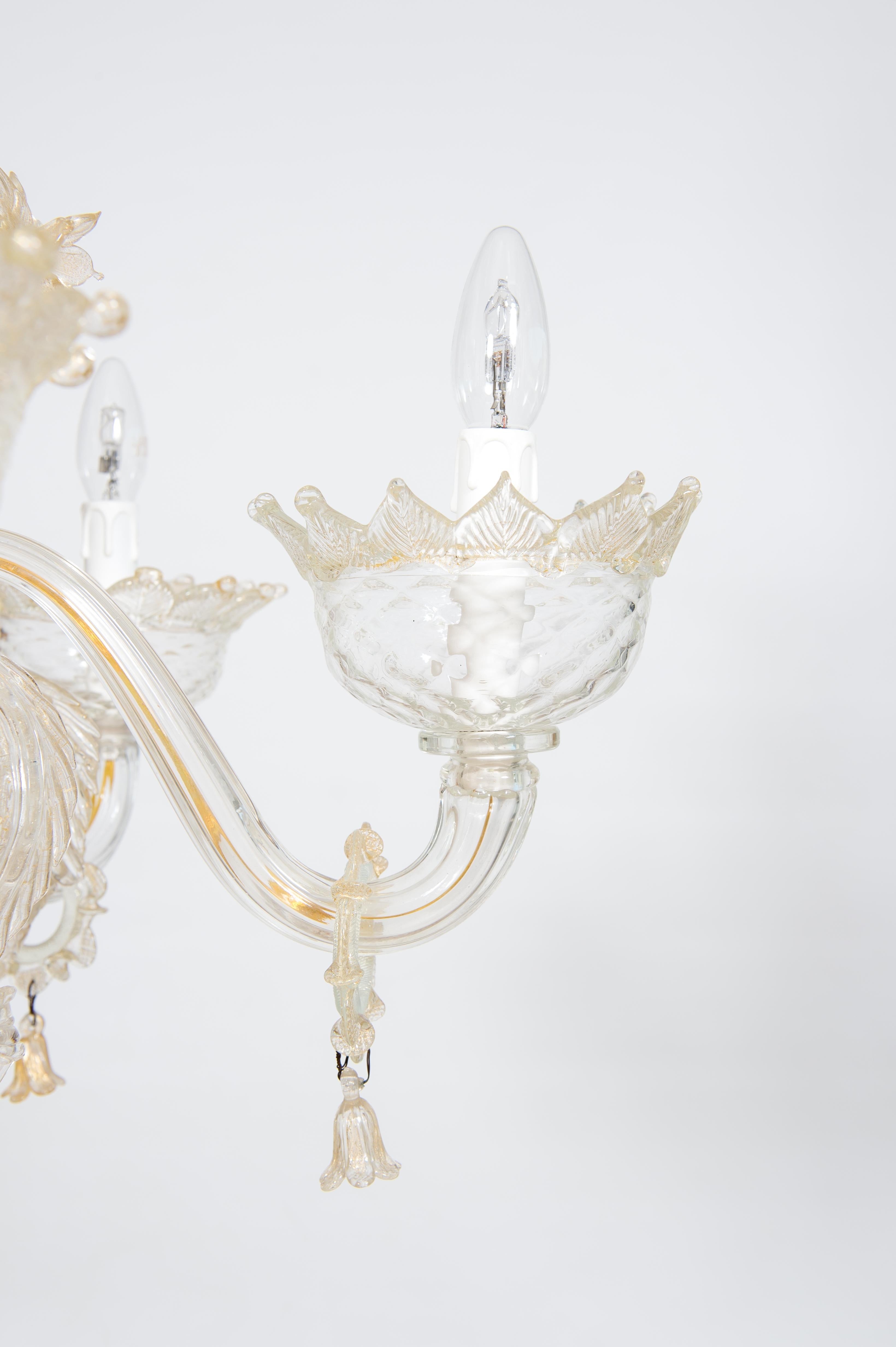 Hand-Crafted Golden Murano Glass Chandelier with “Vere” Decorations, 20th Century, Italy For Sale