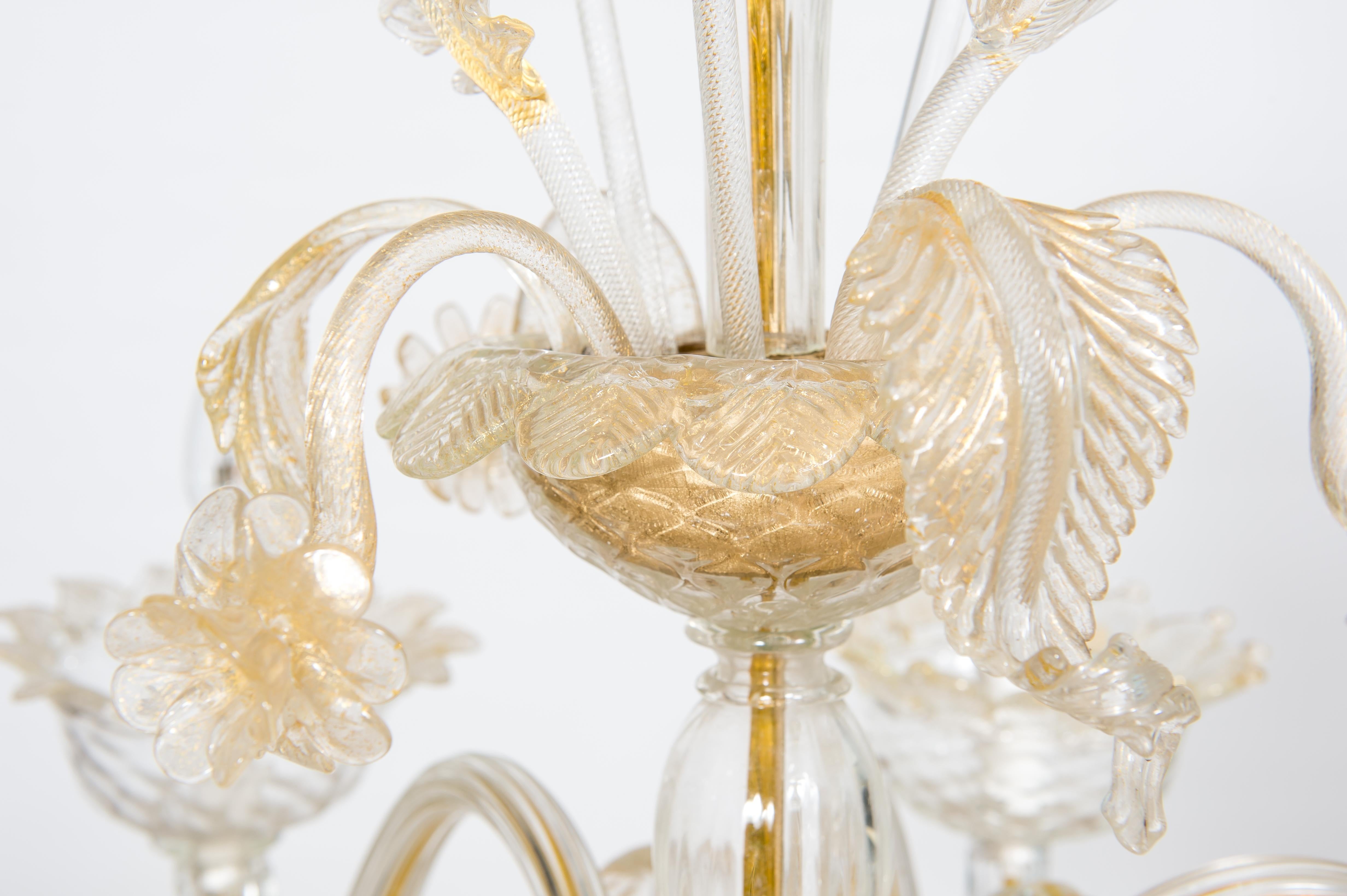 Golden Murano Glass Chandelier with “Vere” Decorations, 20th Century, Italy For Sale 1