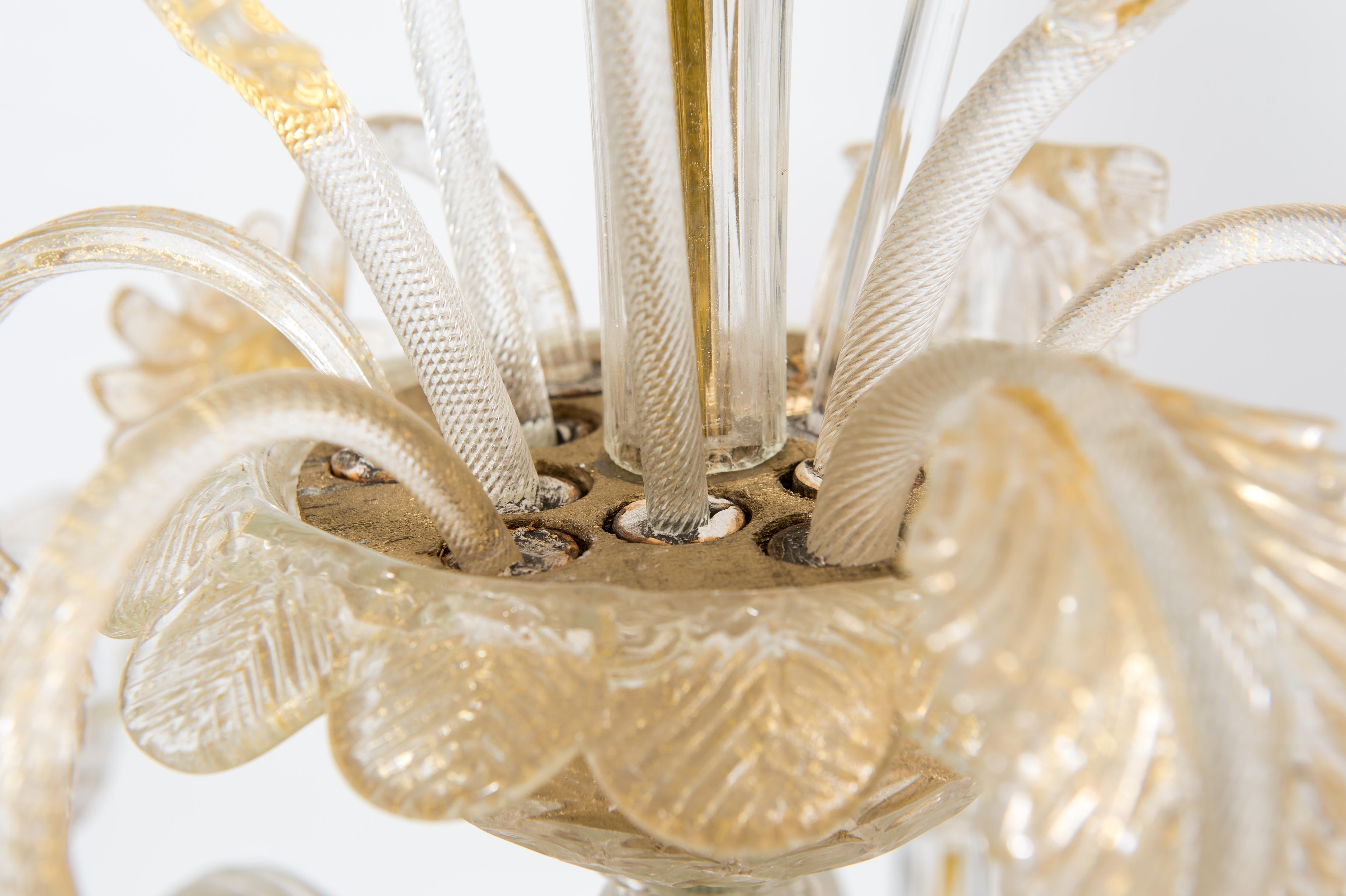 Goldener Kronleuchter aus goldenem Muranoglas mit Vere-Dekorationen, 20. Jahrhundert, Italien im Angebot 2