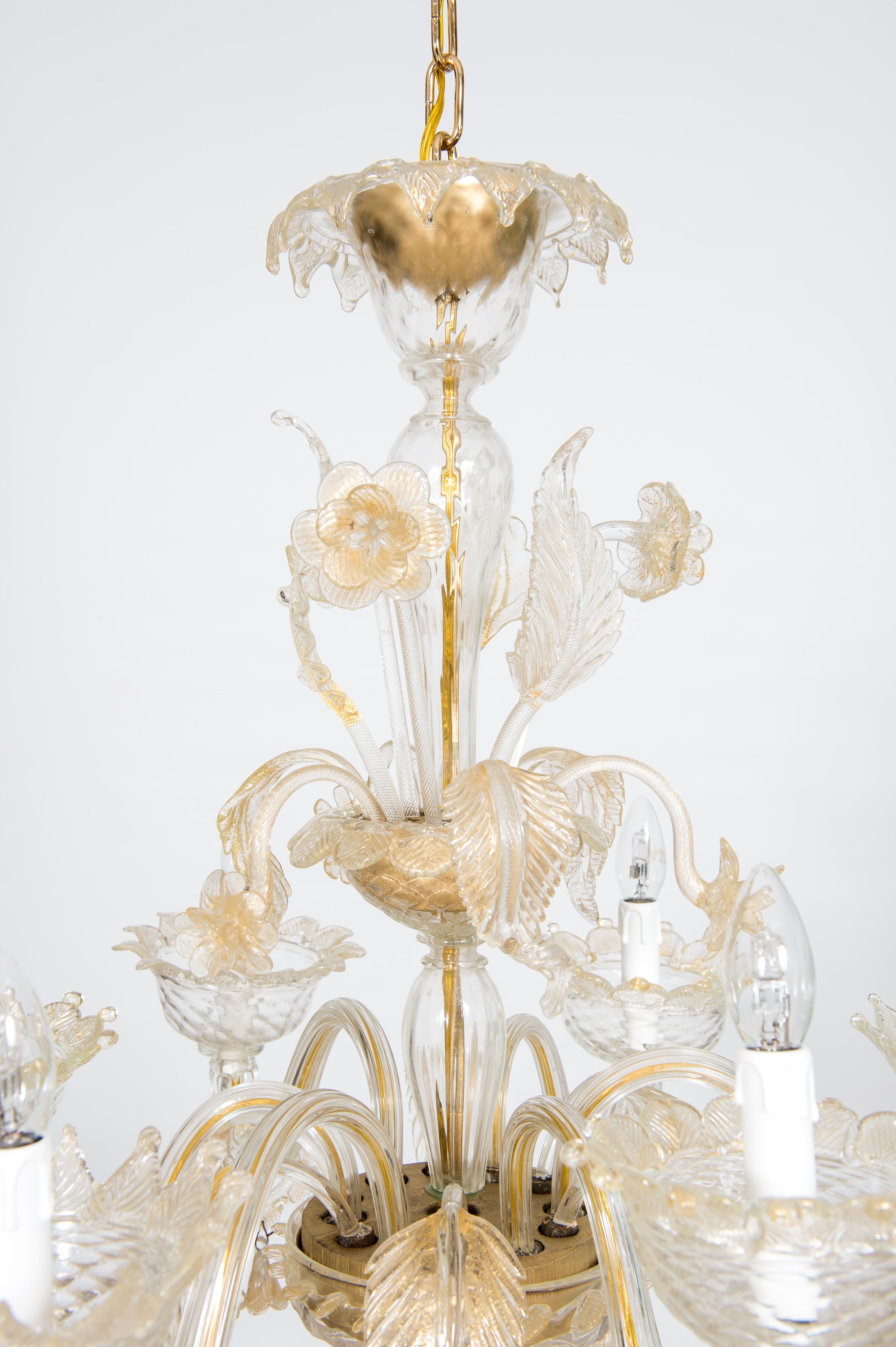Golden Murano Glass Chandelier with “Vere” Decorations, 20th Century, Italy For Sale 3