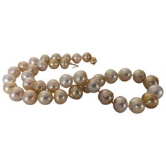 Golden Natural Color South Sea Pearls, Round Shape, High Luster and Orient