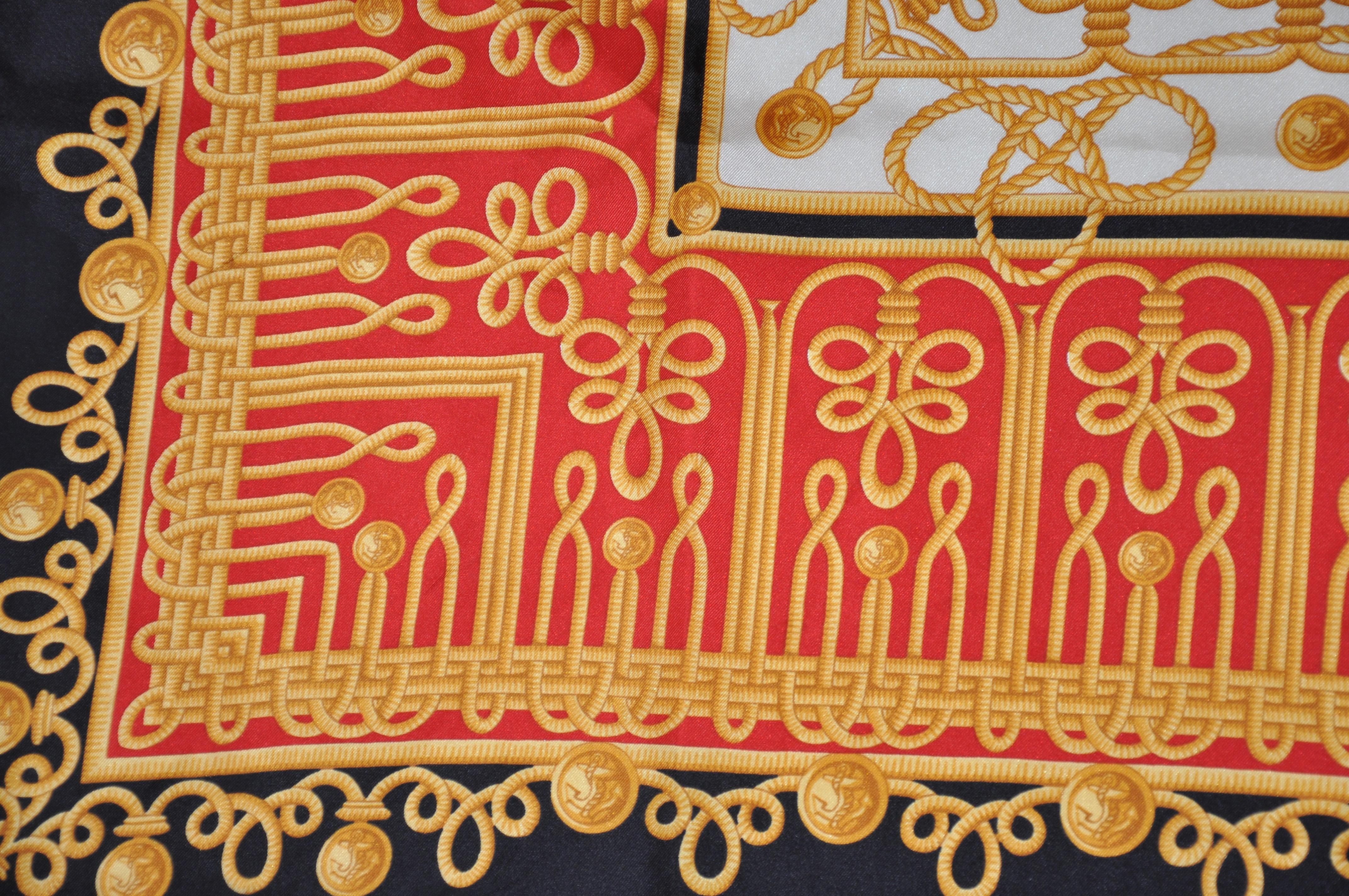 Goldener Navel Seidenschal mit Bändern und Knöpfen (Orange) im Angebot