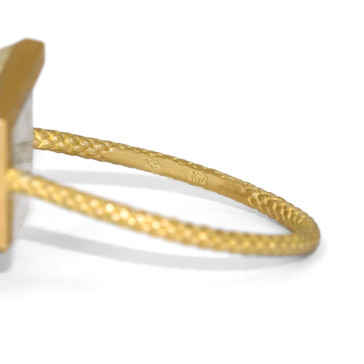 Hexagon Cut Golden Needle Rutilated Quartz Gold Three Dimensional Prism Ring, Talkative 2022 For Sale