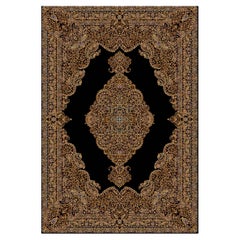 Alfombra Persa de Seda Pura, Medallón Cielo Nocturno Dorado, Artesanía Iraní, 0052