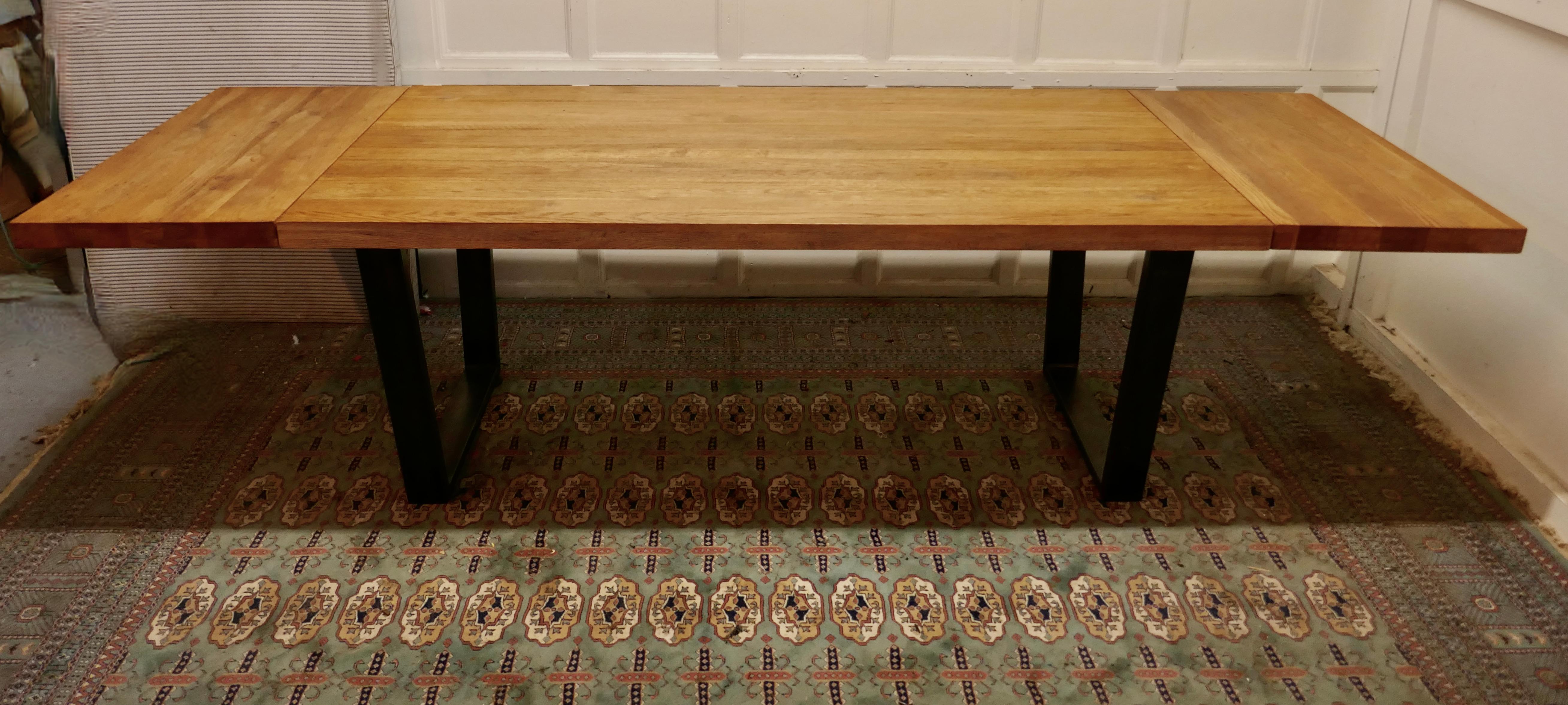 Golden Oak Modernist Extending Dining Table For Sale 6