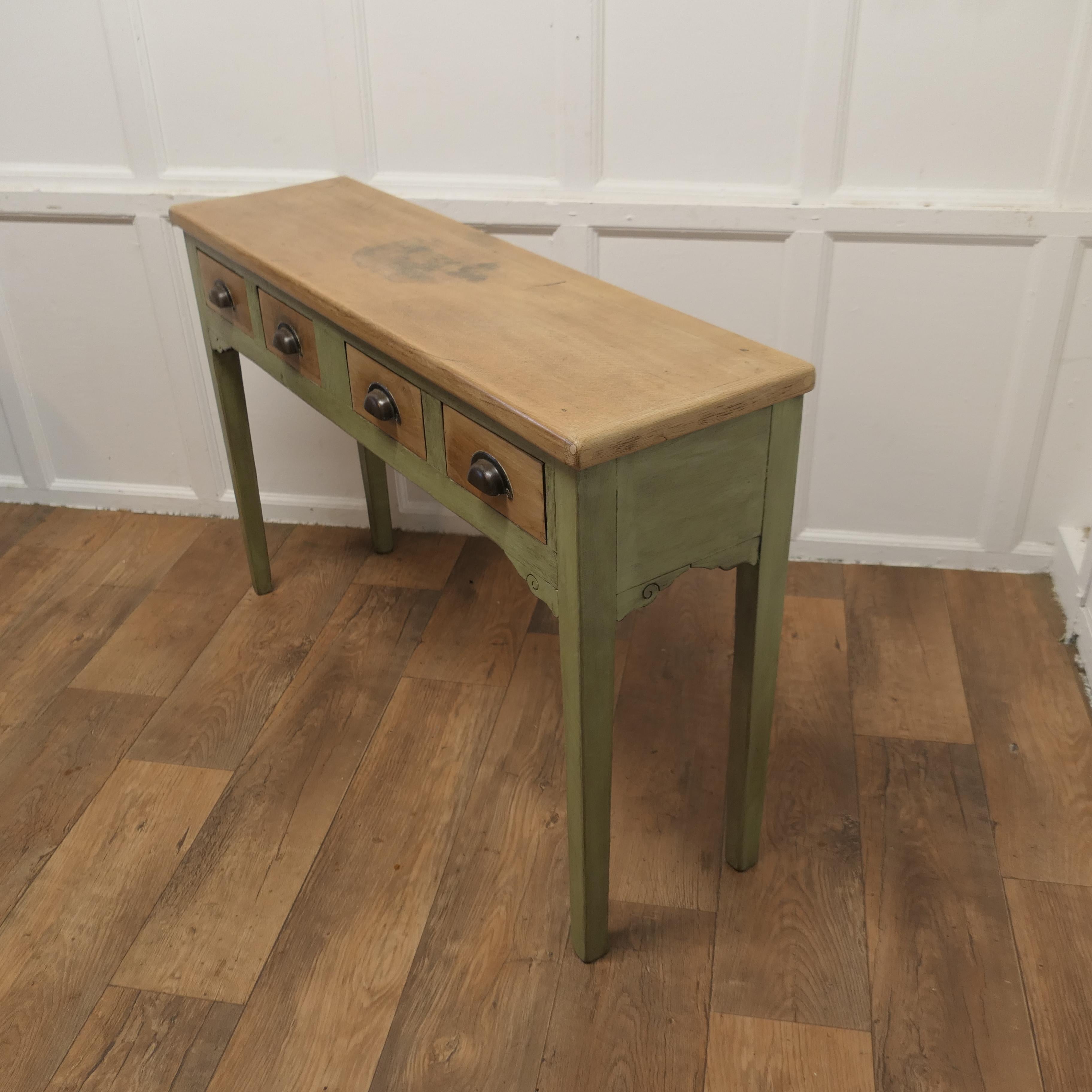 Golden Oak and Olive Green Hall Table, Serving Table    For Sale 3