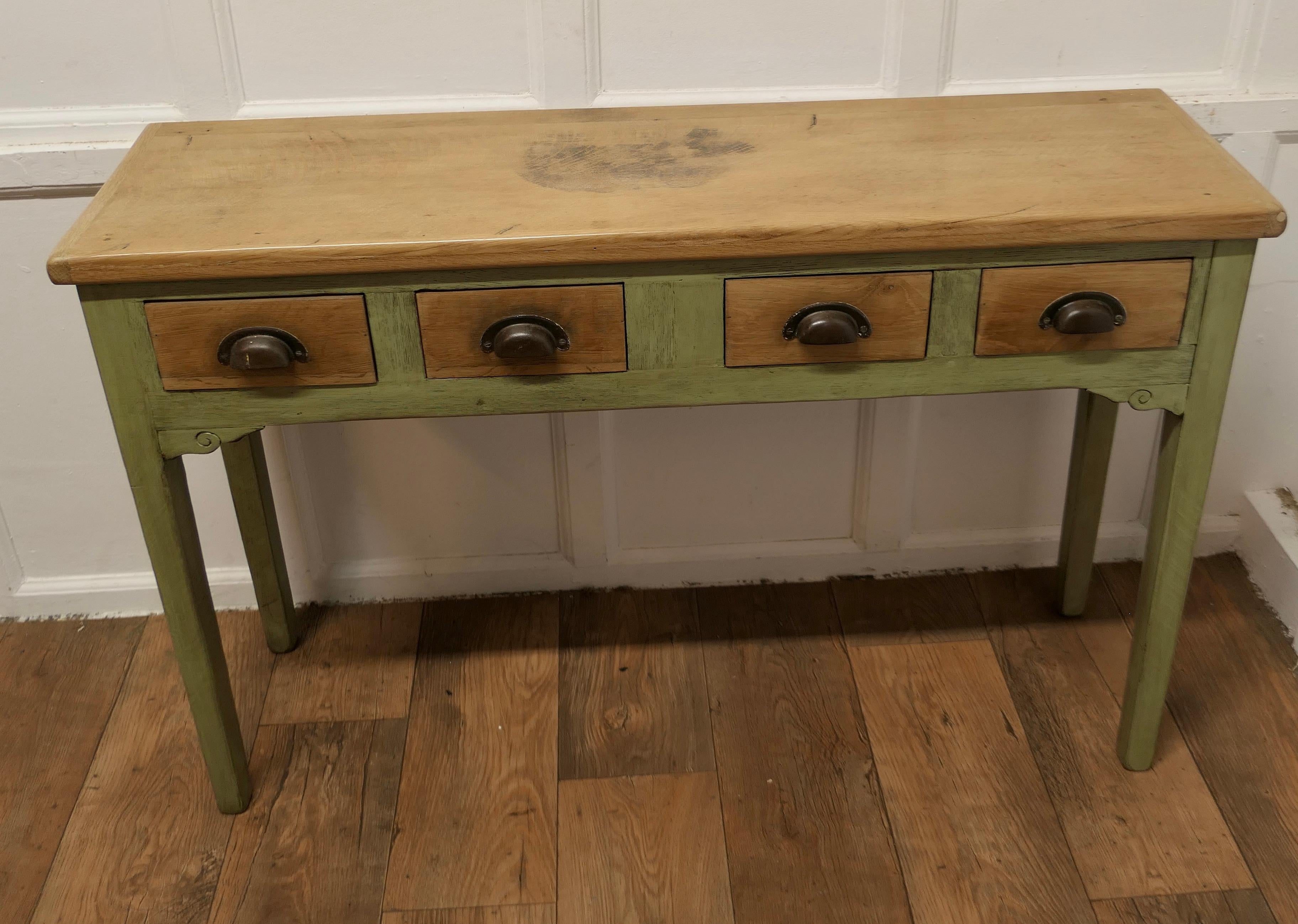 Mid-20th Century Golden Oak and Olive Green Hall Table, Serving Table    For Sale