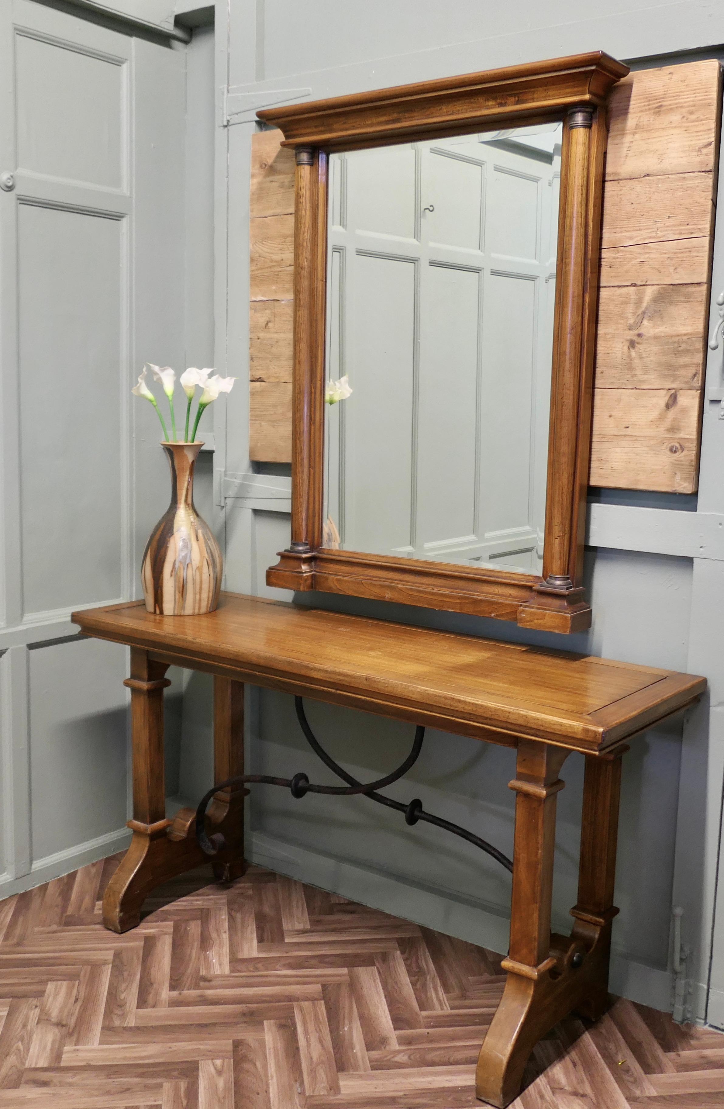 Golden Oak Arts and Crafts Console and Mirror In Good Condition For Sale In Godshill, Isle of Wight