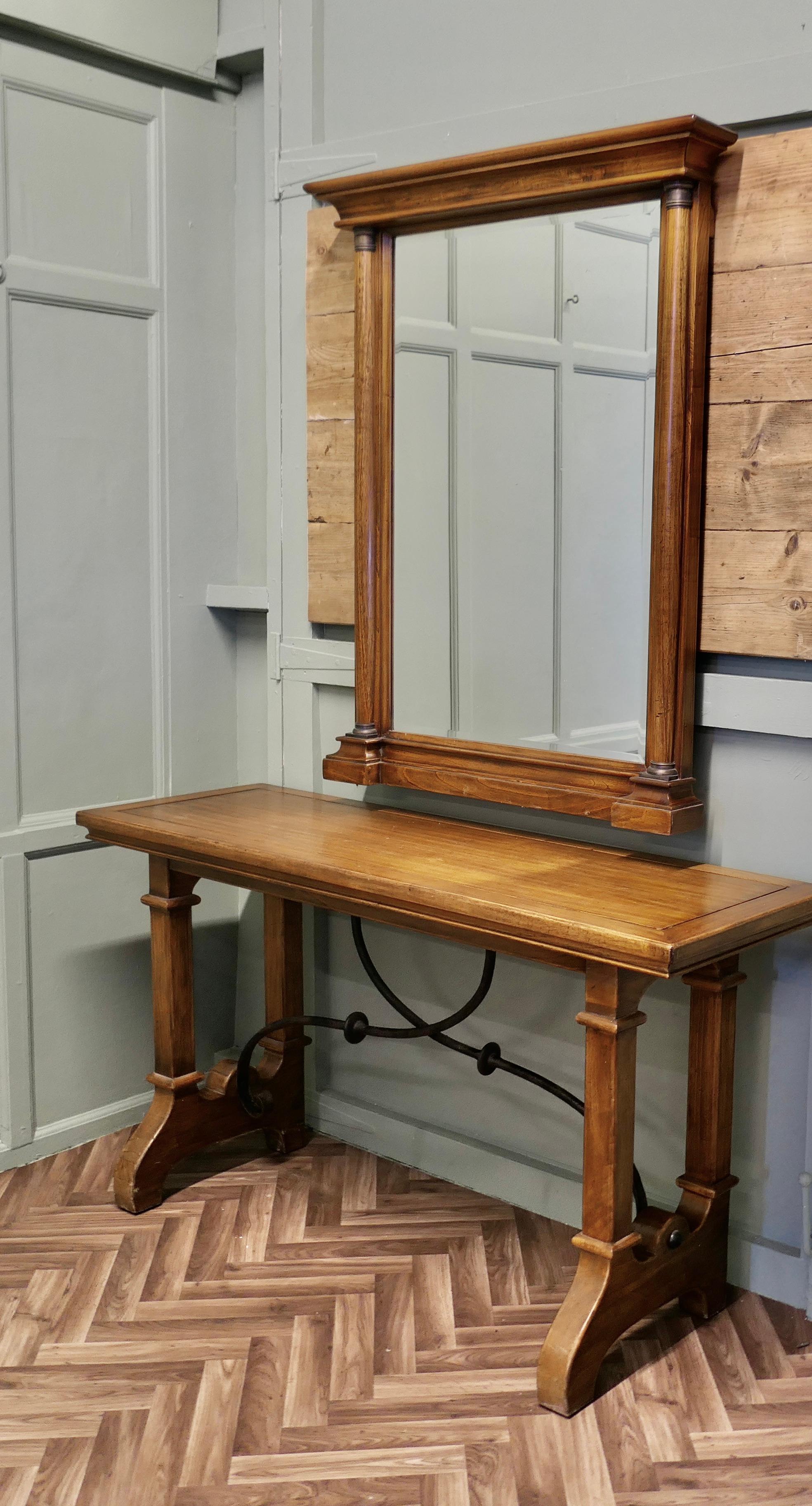 Early 20th Century Golden Oak Arts and Crafts Console and Mirror For Sale