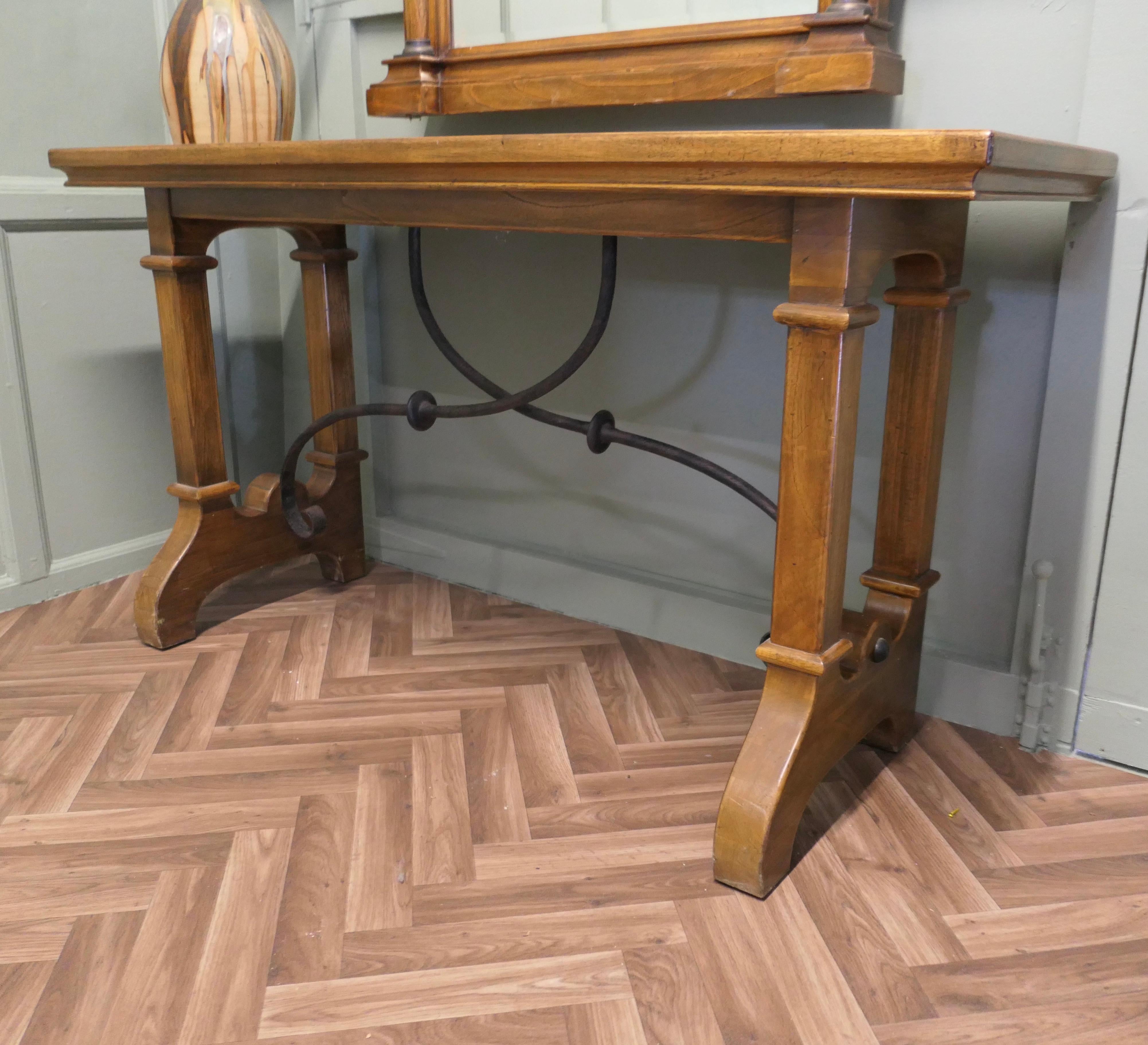 Golden Oak Arts and Crafts Console and Mirror For Sale 2