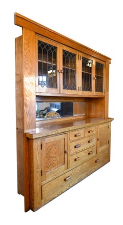 Golden Oak Craftsman Buffet with Glass Doors