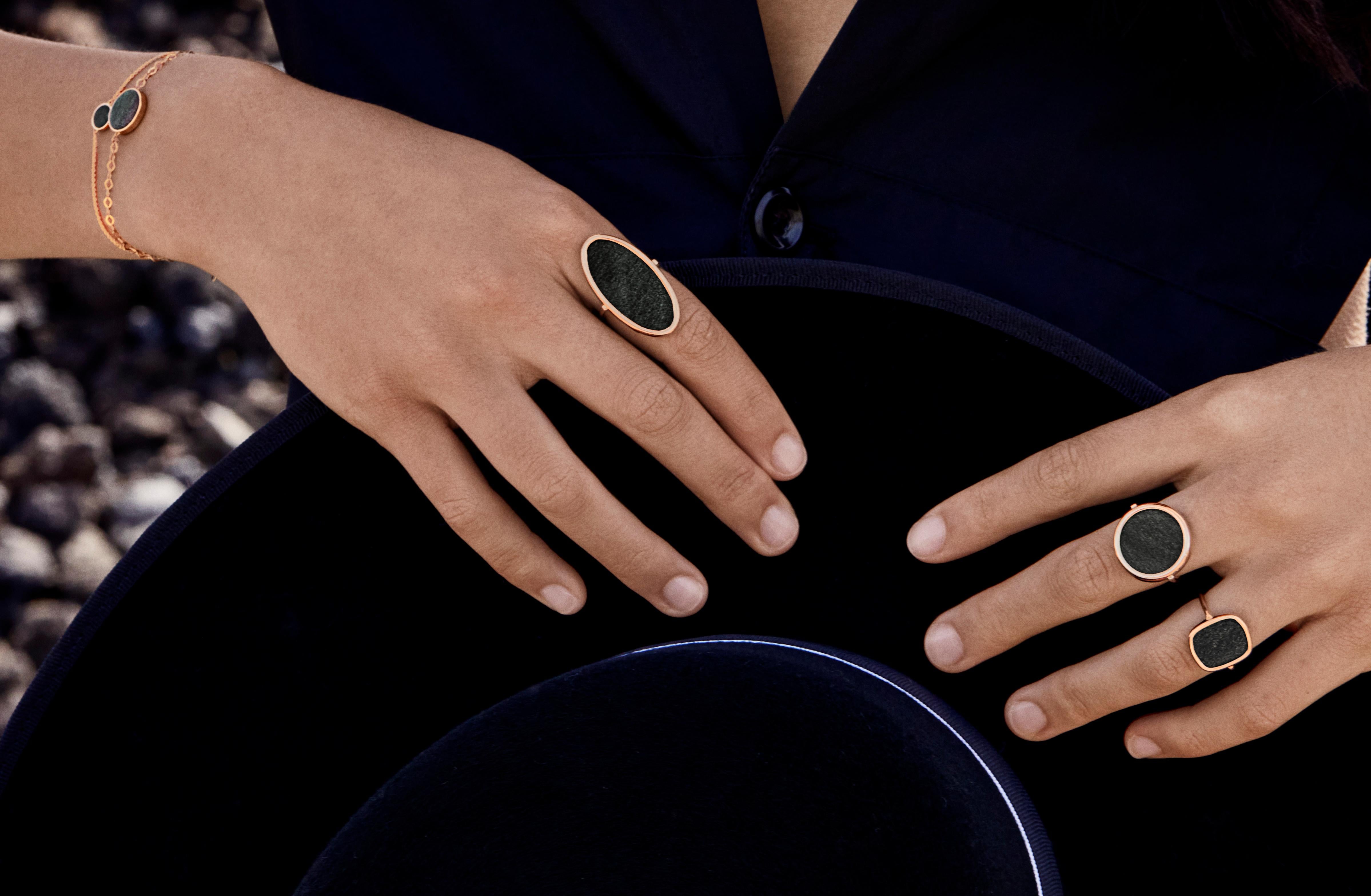 Golden Obsidian Disc Ring In New Condition For Sale In Vannes, FR