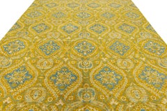 Golden Ochre & Slate Blue Modern Transitional Hand-Knotted Wool Rug