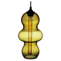 Golden Olive Contemporary Organic Architectural Hand Blown Pendant Lamp