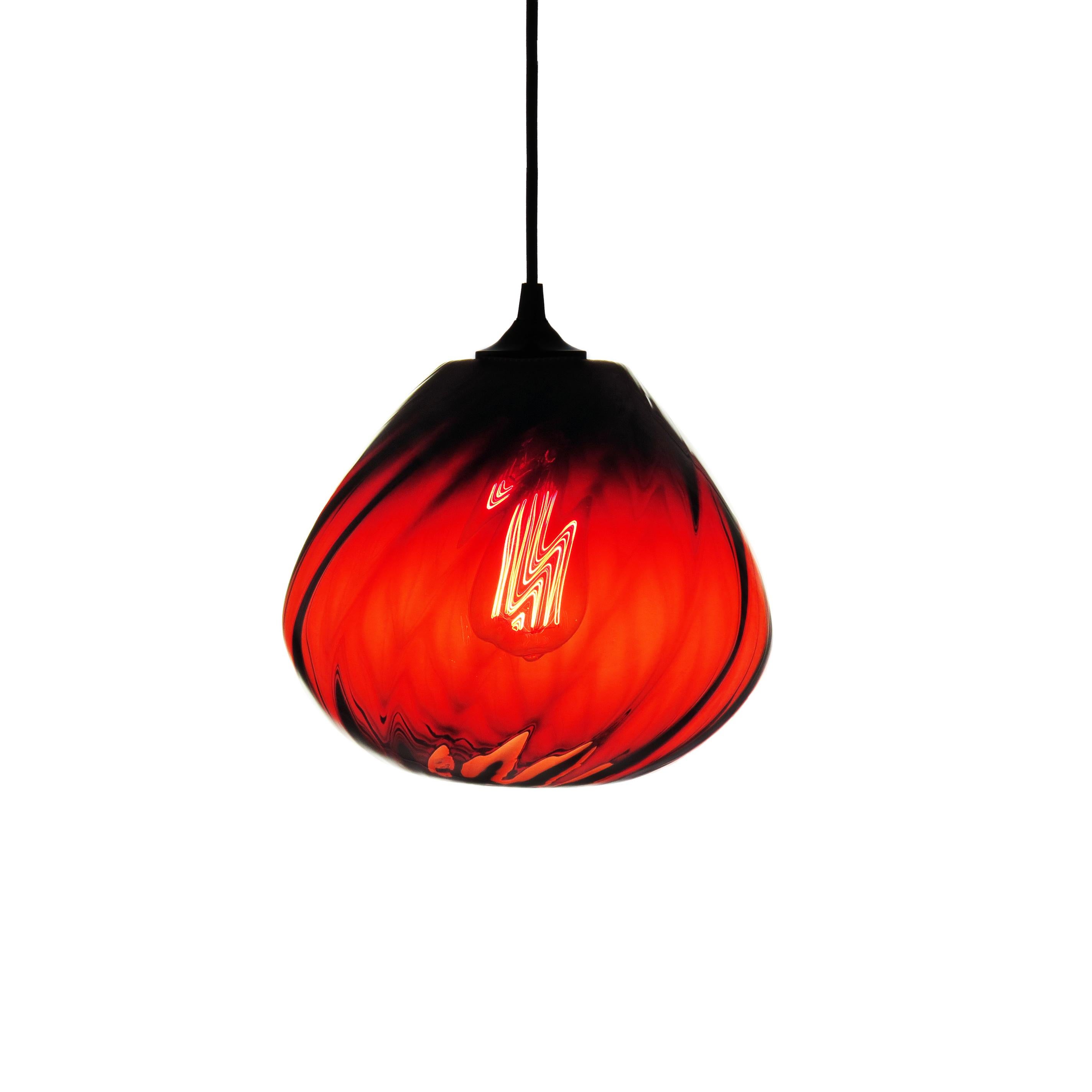 Contemporary Golden Olive Modern Transparent Hand Blown Glass Architectural Pendant Lamp For Sale