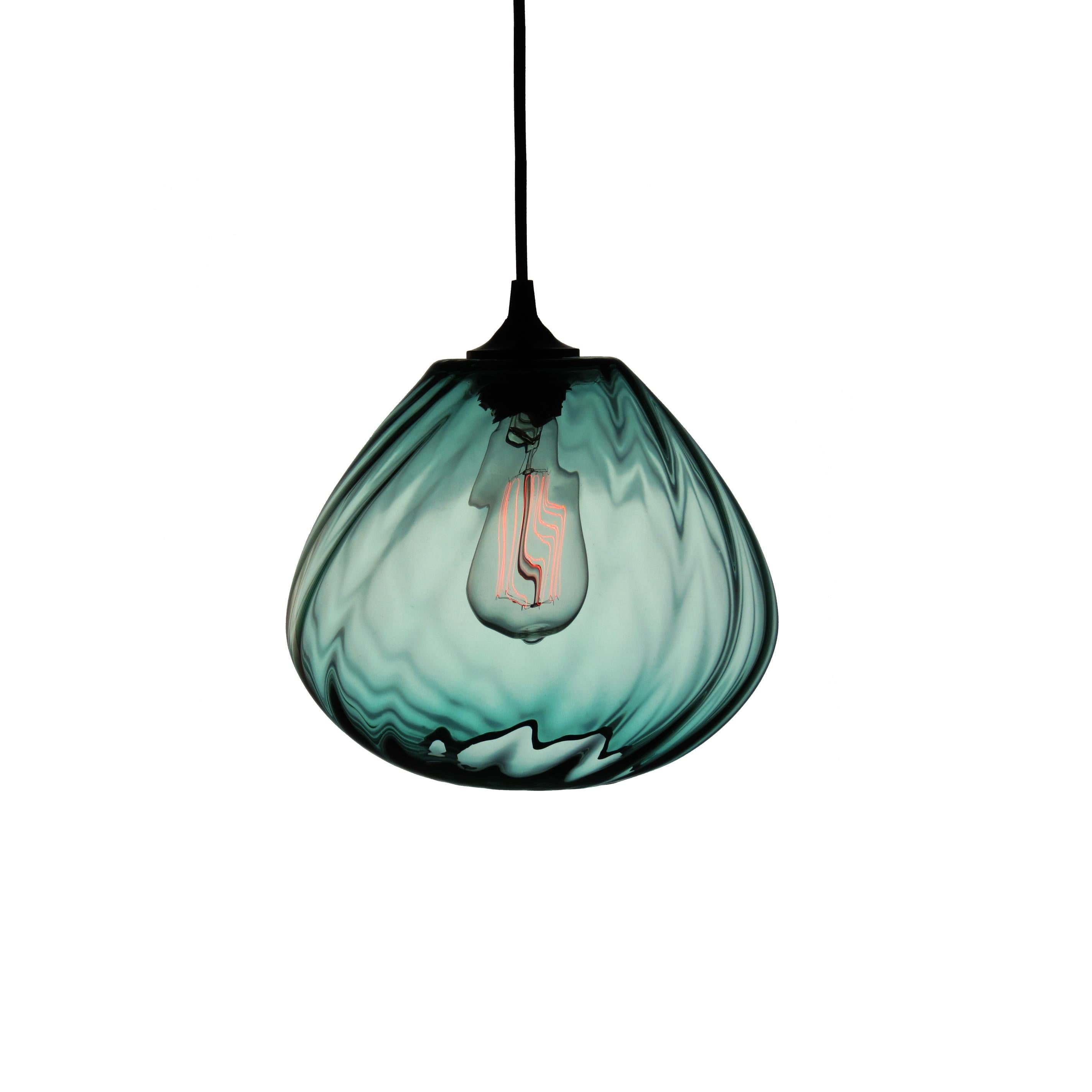 Golden Olive Modern Transparent Hand Blown Glass Architectural Pendant Lamp For Sale 2