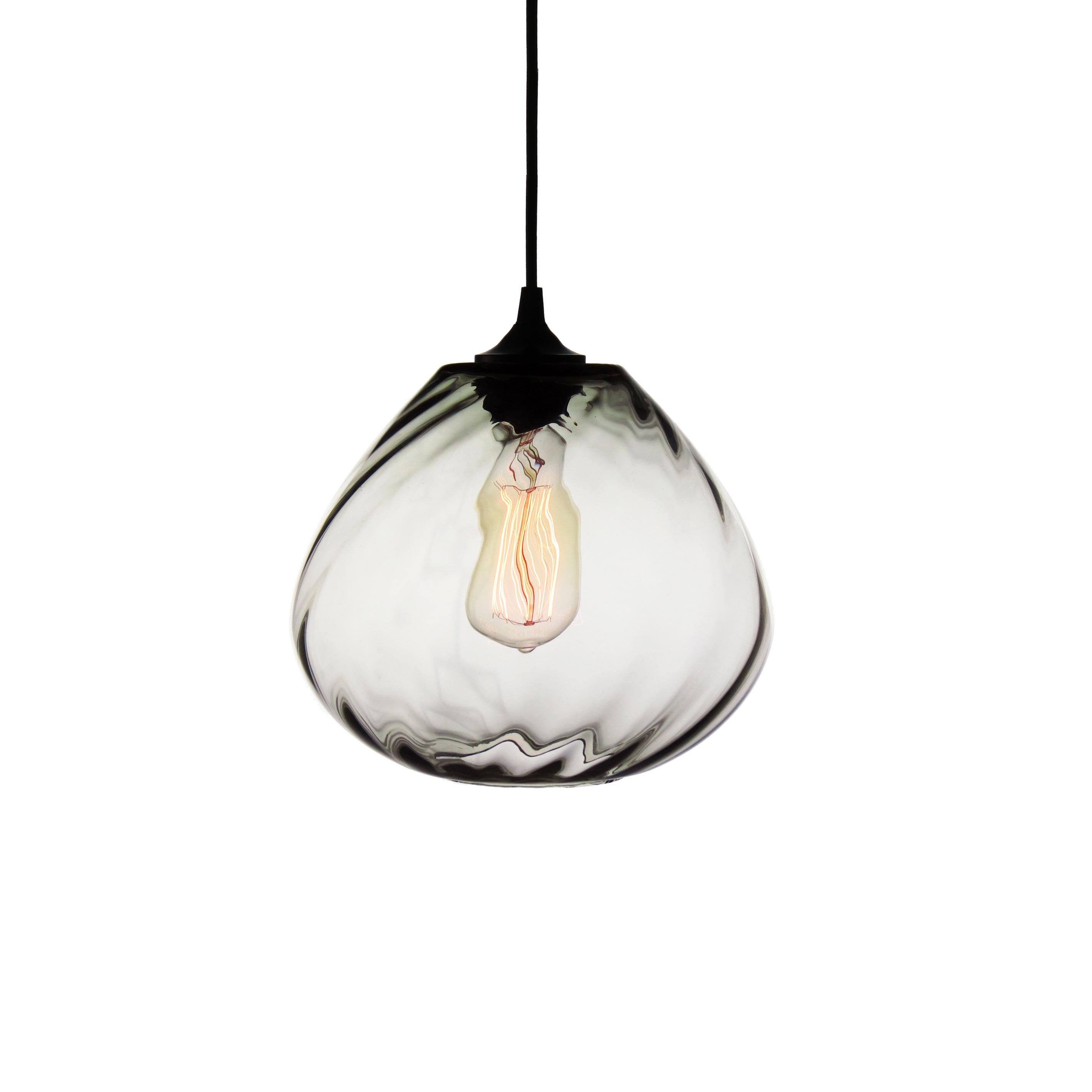 Golden Olive Modern Transparent Hand Blown Glass Architectural Pendant Lamp For Sale 3