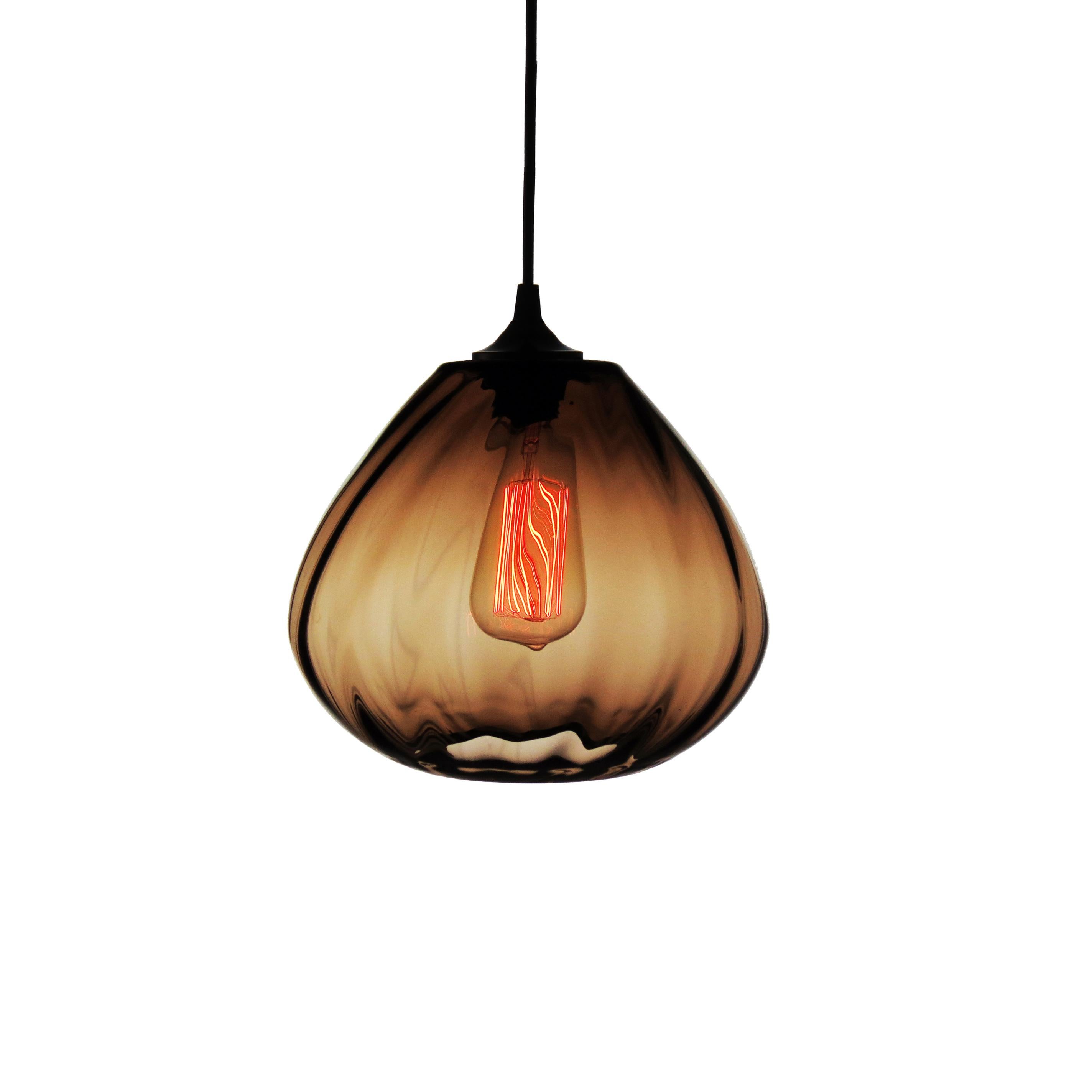 Mid-Century Modern Golden Olive Modern Transparent Hand Blown Glass Architectural Pendant Lamp For Sale