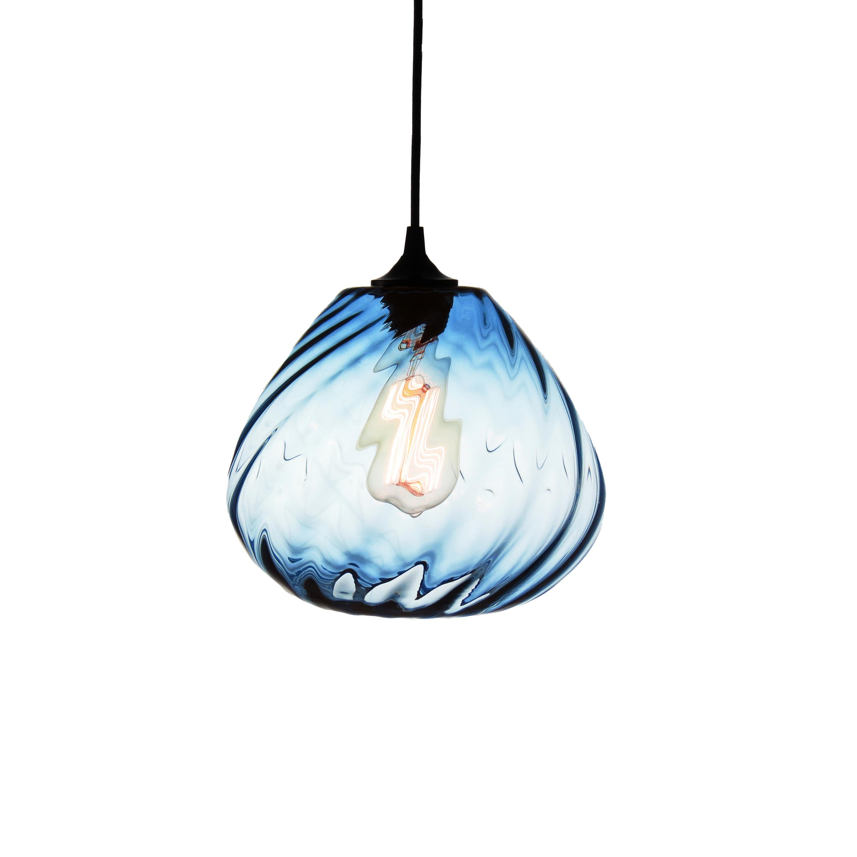 Mexican Golden Olive Modern Transparent Hand Blown Glass Architectural Pendant Lamp For Sale