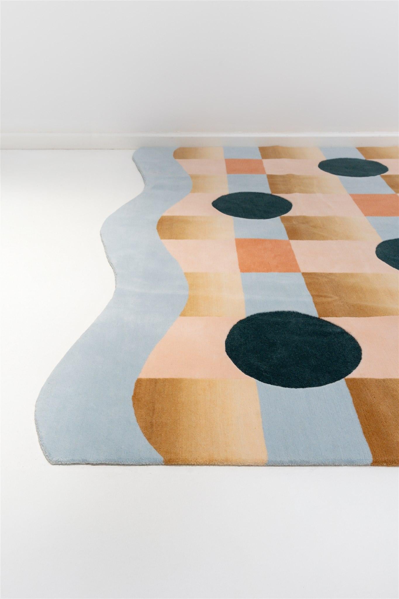 Golden Ombré Checkered Himalayan Wool Platforms Rug by Jensin Okunishi Studio For Sale 3