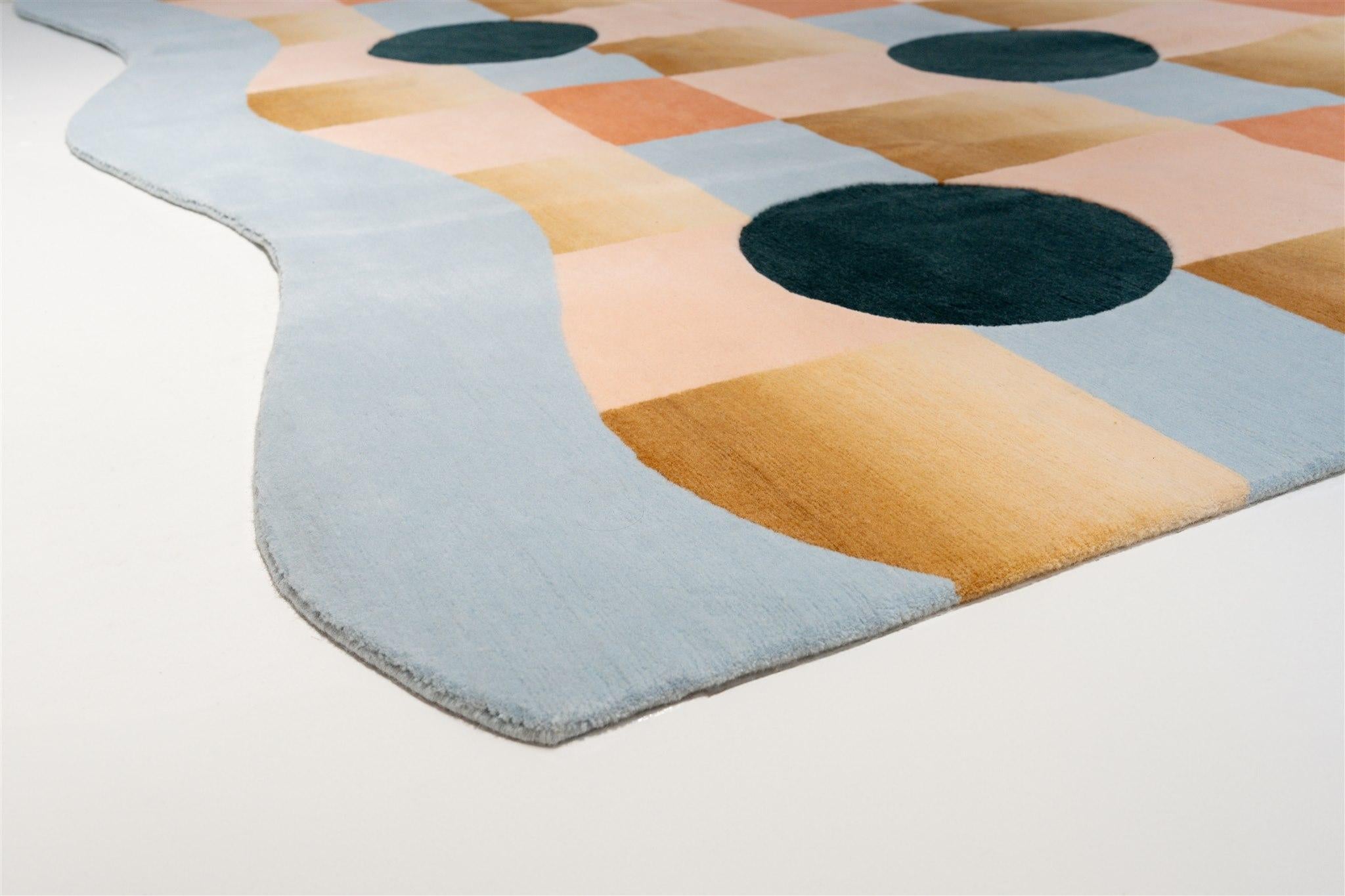 Modern Golden Ombré Checkered Himalayan Wool Platforms Rug by Jensin Okunishi Studio For Sale