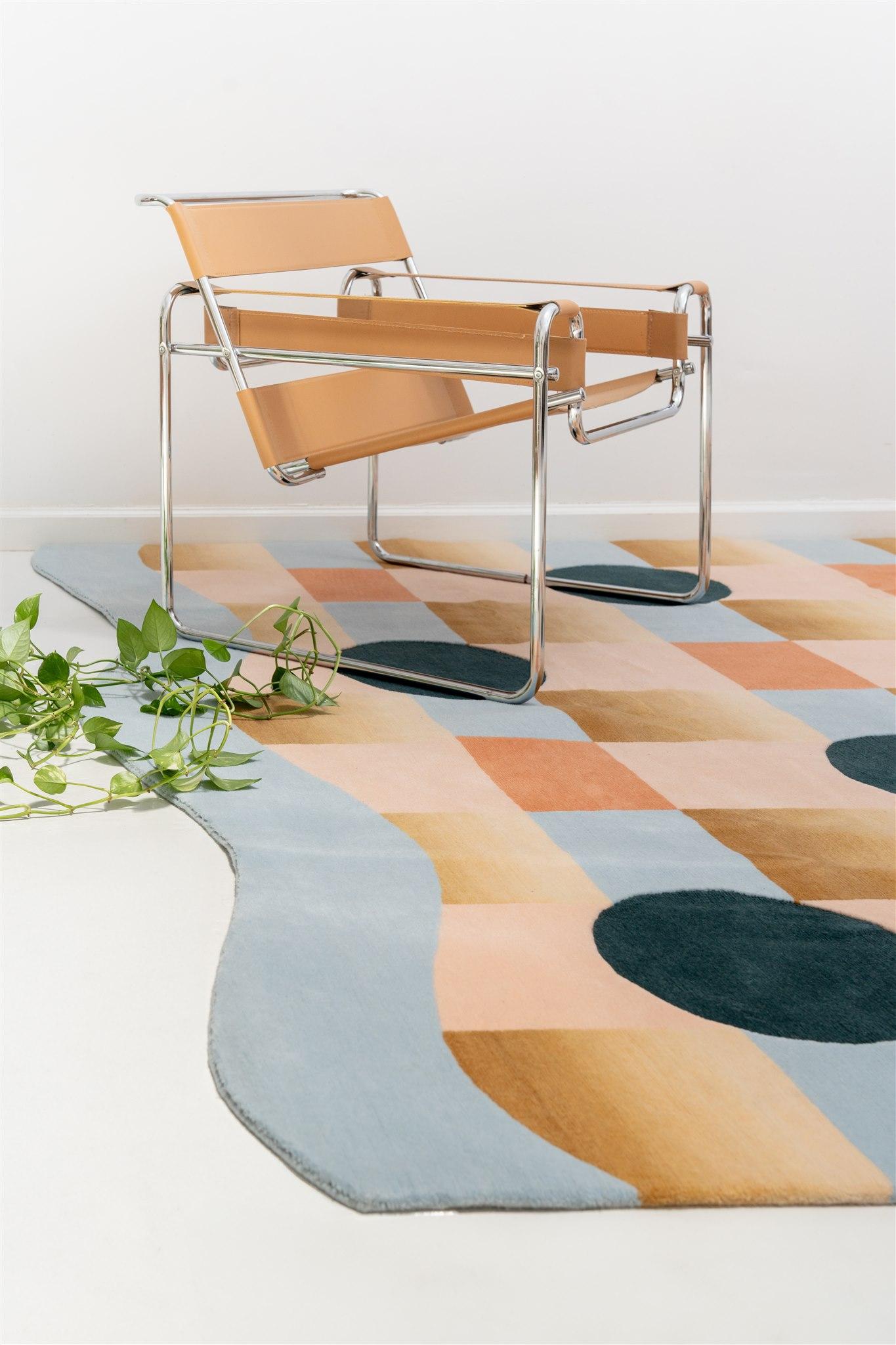 Nepalese Golden Ombré Checkered Himalayan Wool Platforms Rug by Jensin Okunishi Studio For Sale