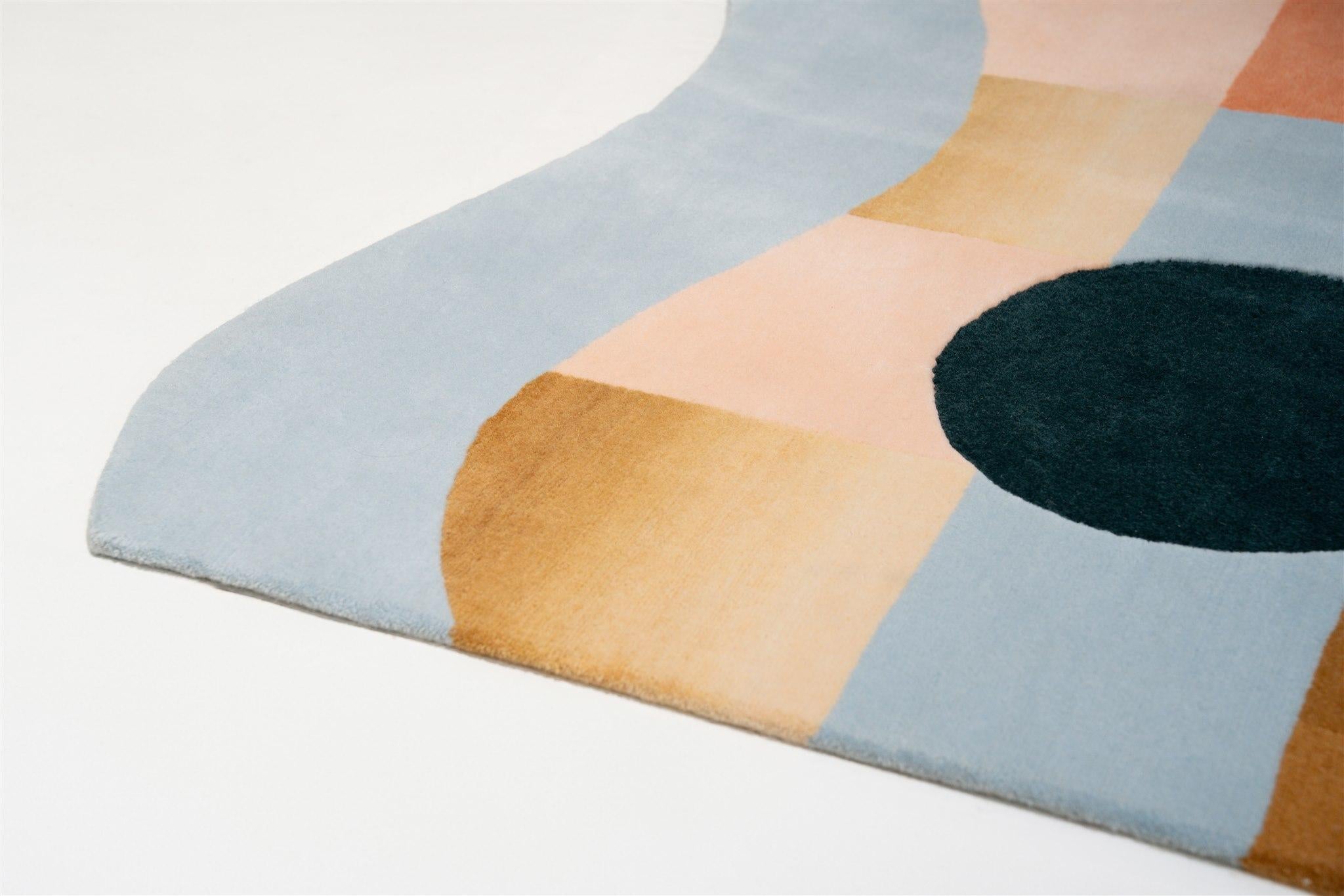 Hand-Knotted Golden Ombré Checkered Himalayan Wool Platforms Rug by Jensin Okunishi Studio For Sale