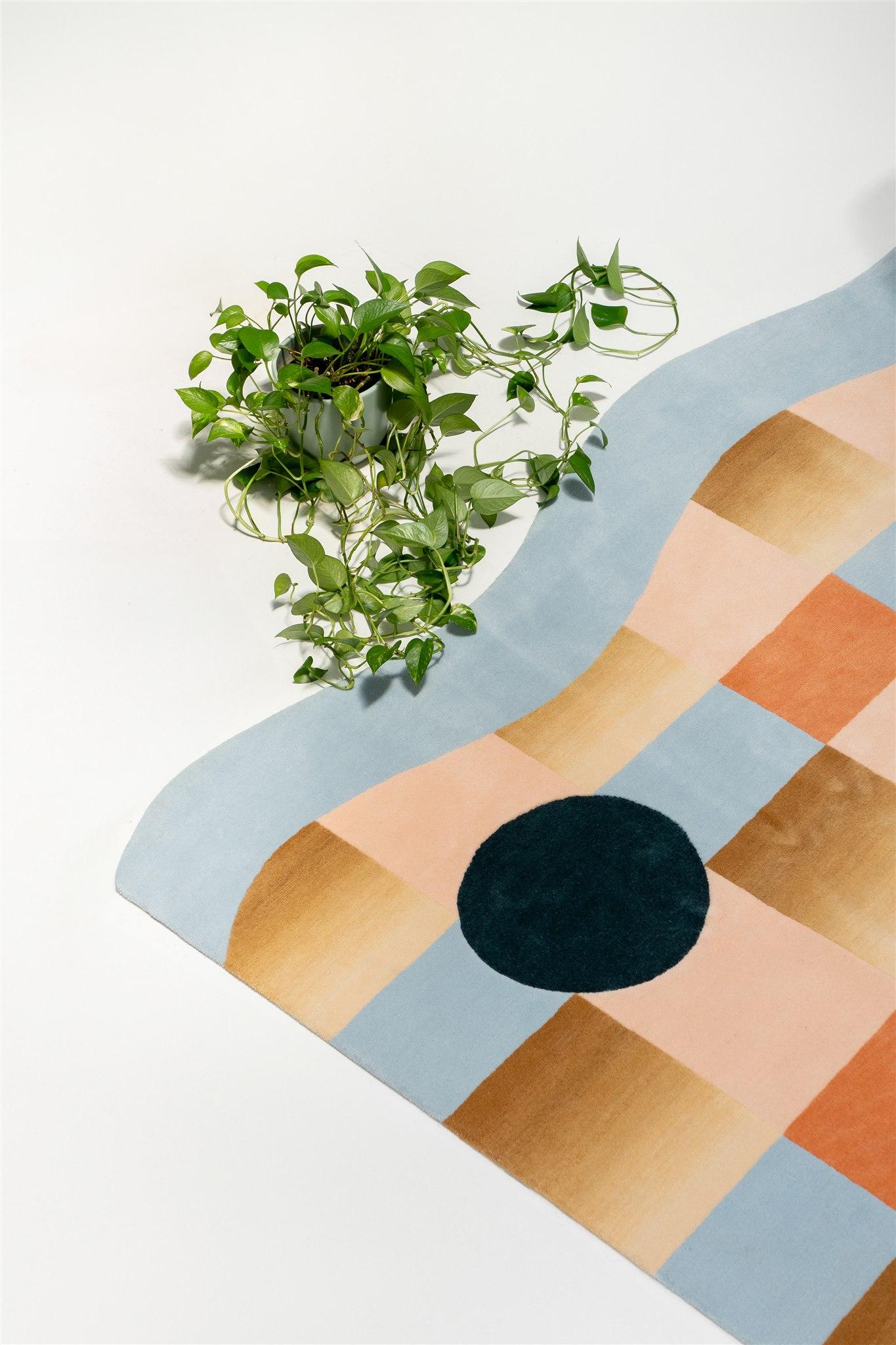 Golden Ombré Checkered Himalayan Wool Platforms Rug by Jensin Okunishi Studio In New Condition For Sale In Decatur, GA