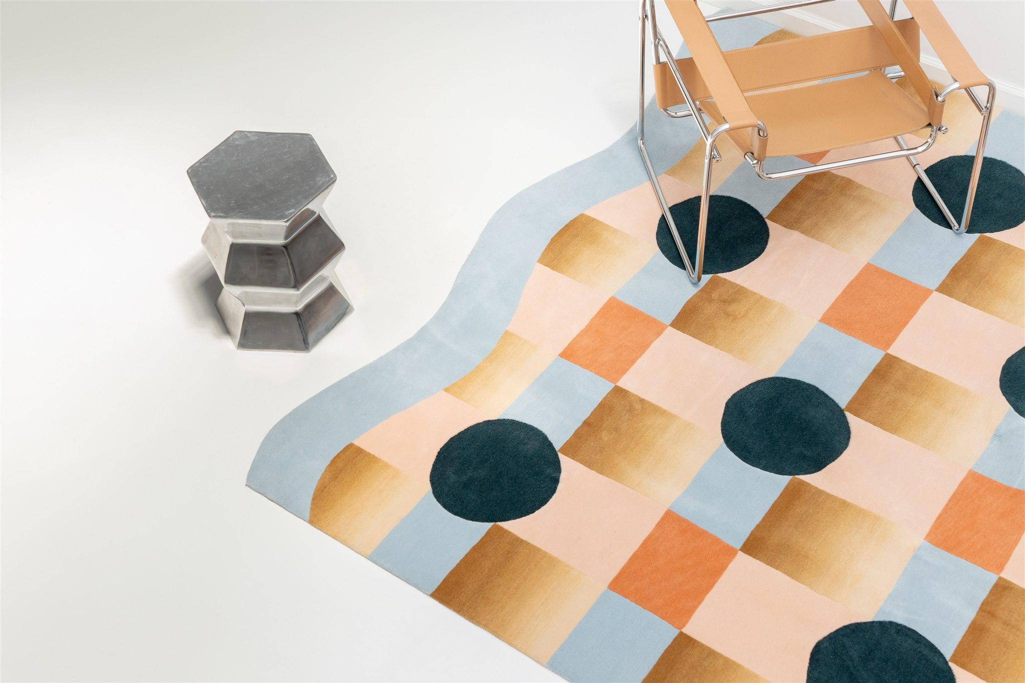 Golden Ombré Checkered Himalayan Wool Platforms Rug by Jensin Okunishi Studio For Sale 1