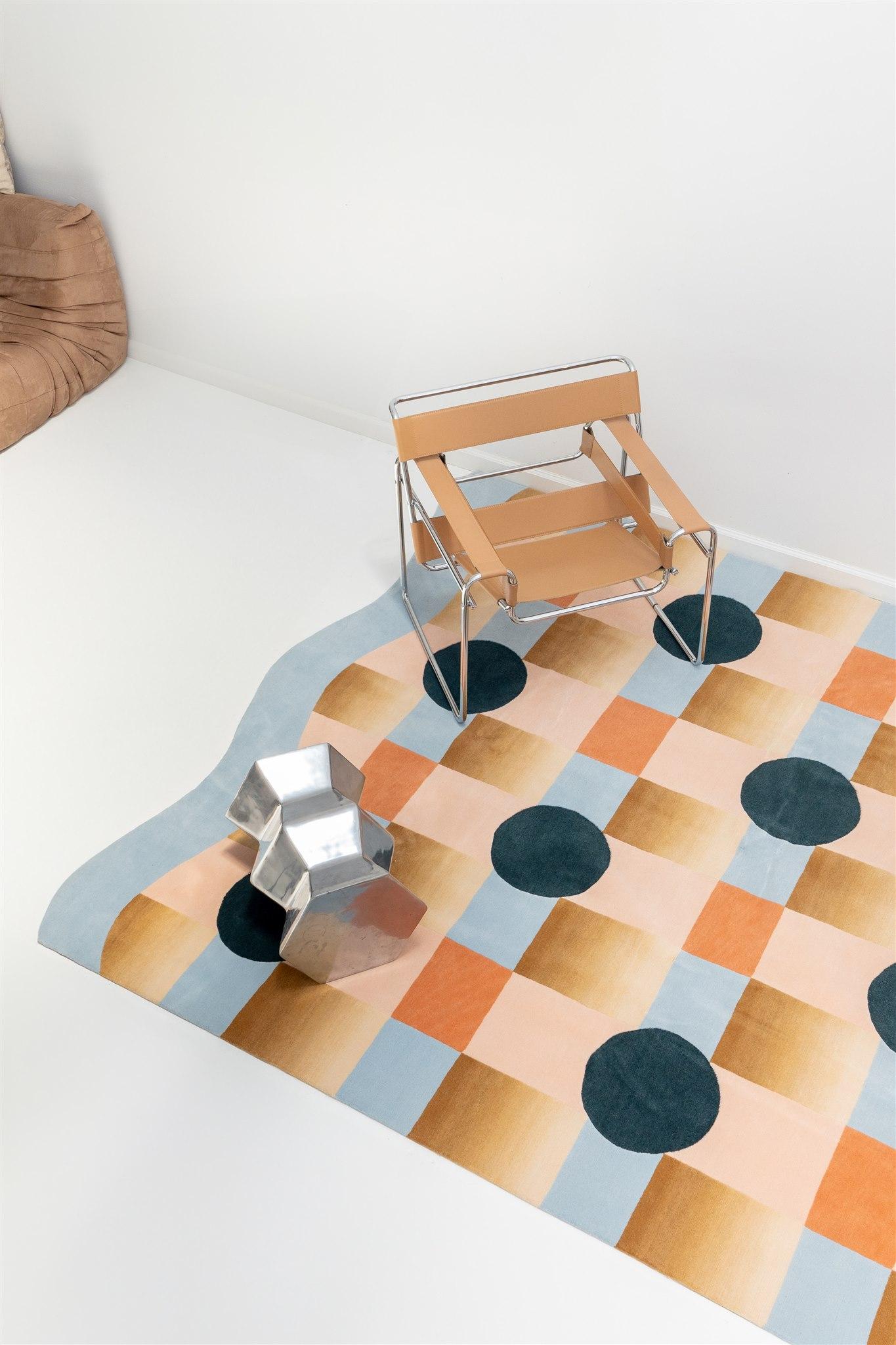 Golden Ombré Checkered Himalayan Wool Platforms Rug by Jensin Okunishi Studio For Sale 2