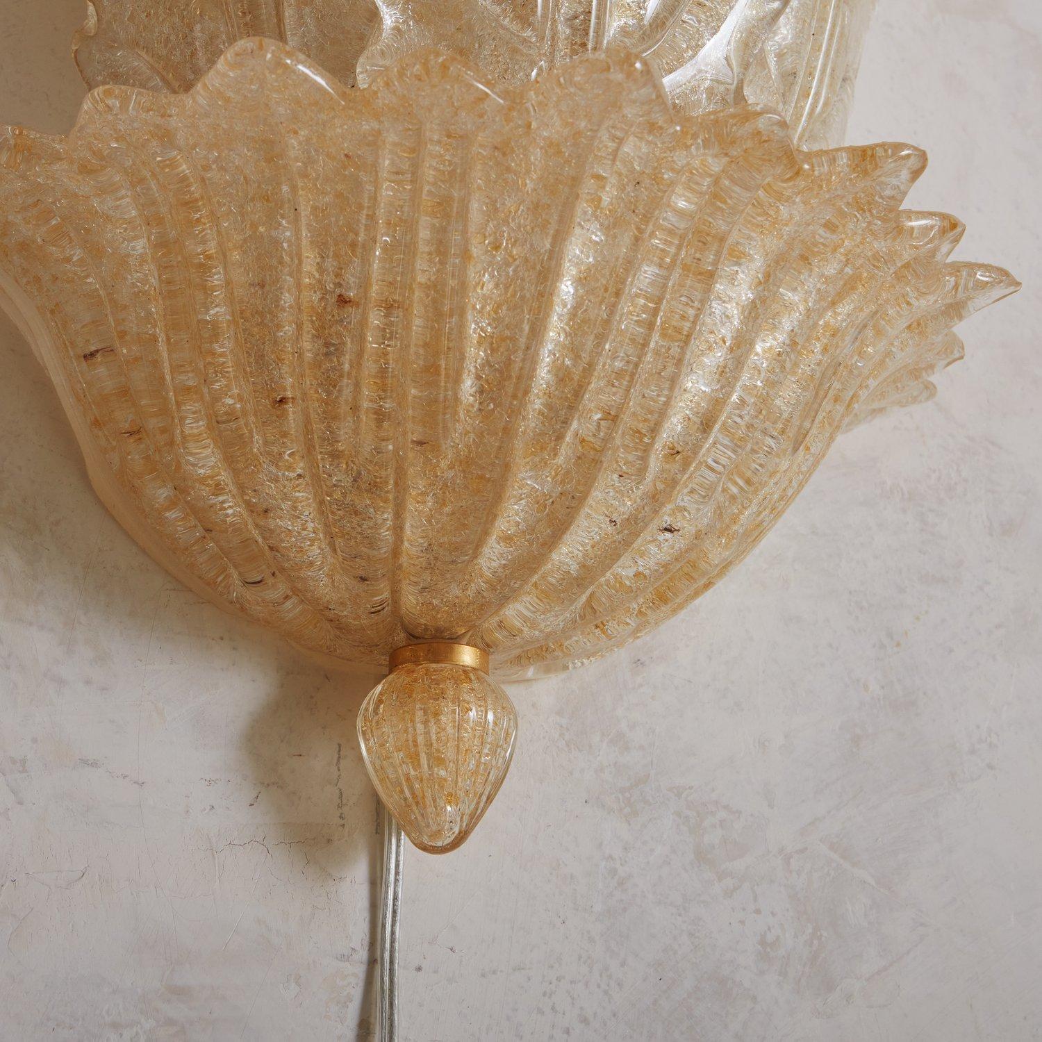 Golden Opalescent Murano Leaf Sconce, Italy 1980s, 3 Available For Sale 3