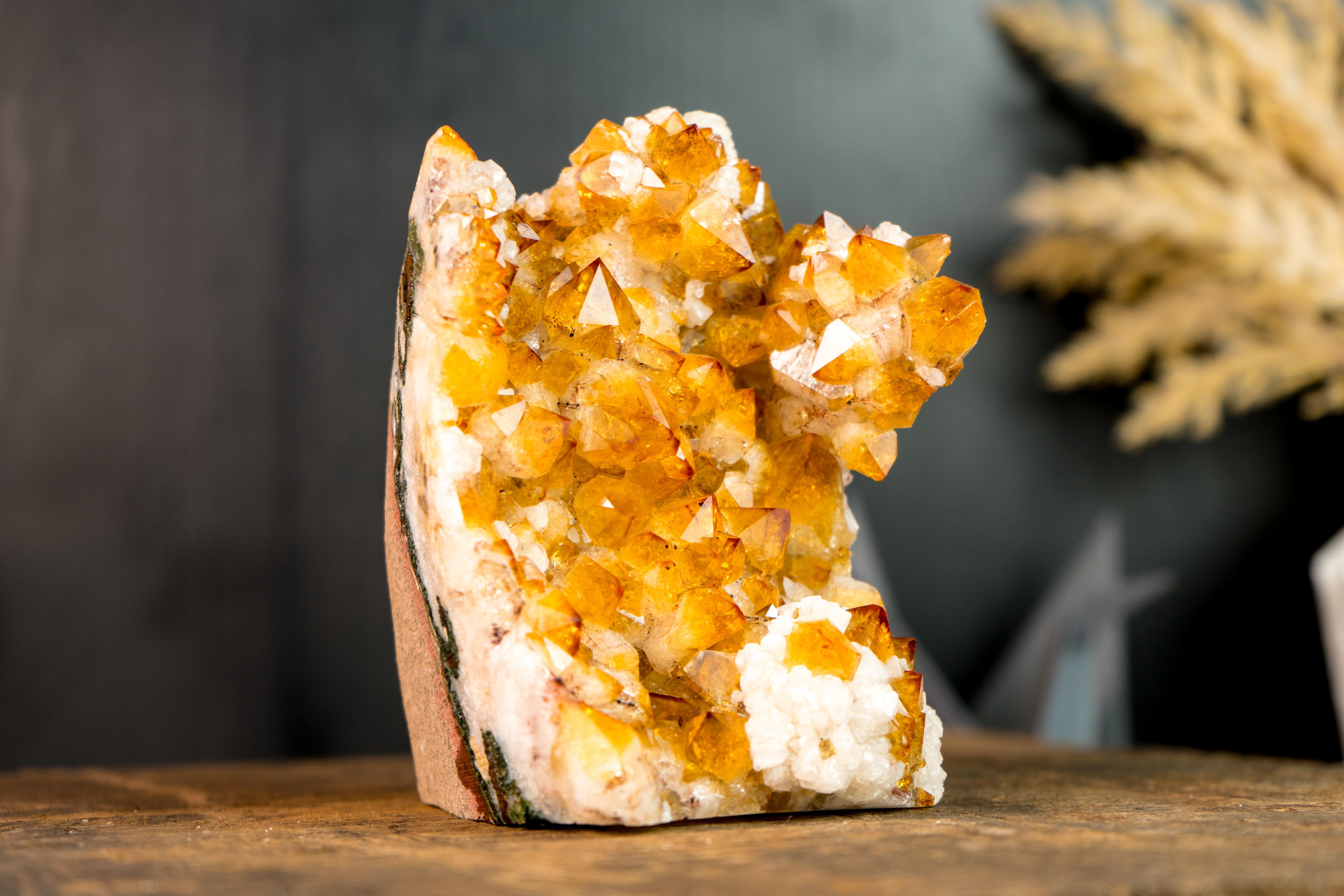 Golden Orange Citrine Crystal Cluster with Stalactite Flower and Calcite For Sale 2