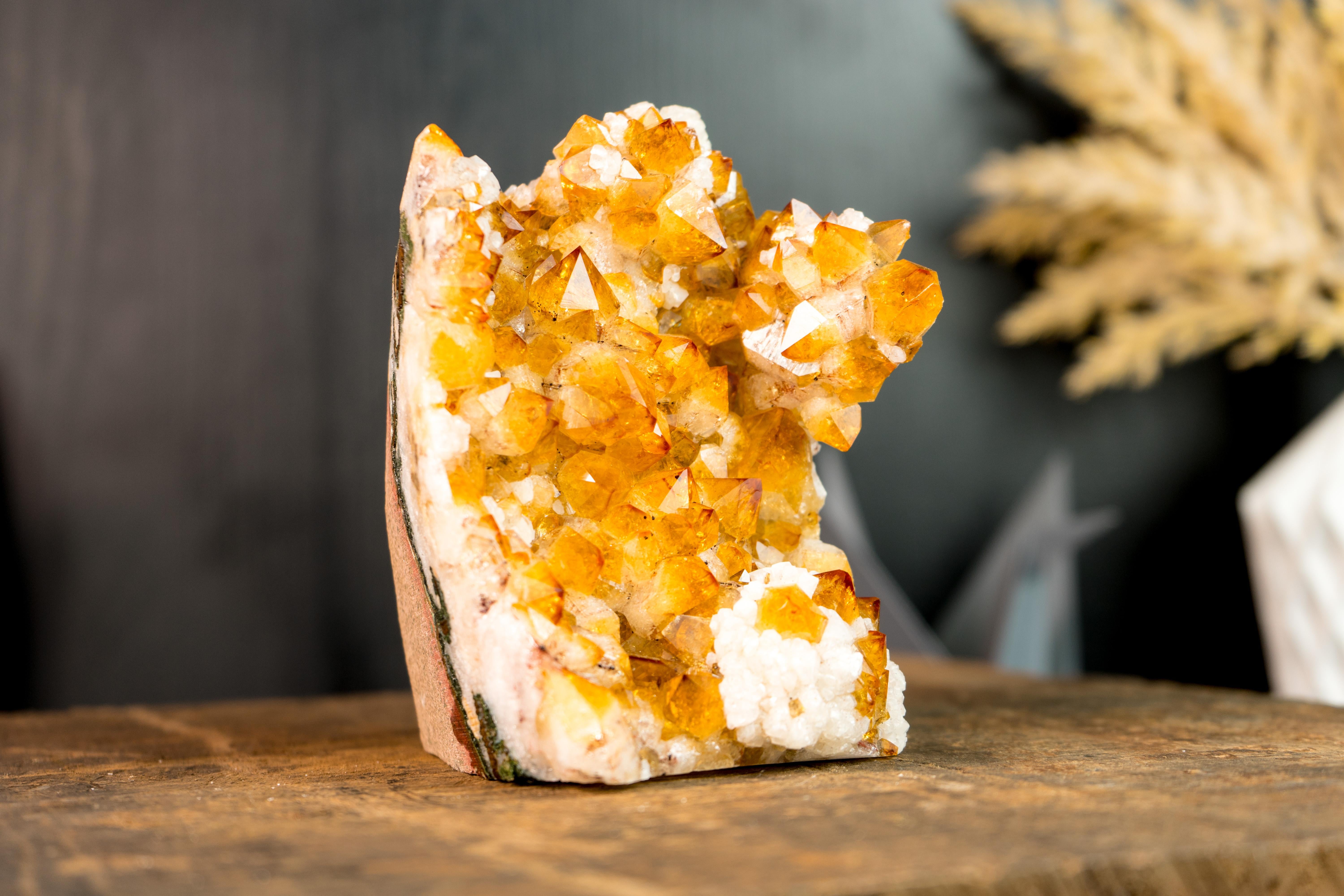 Golden Orange Citrine Crystal Cluster with Stalactite Flower and Calcite For Sale 4