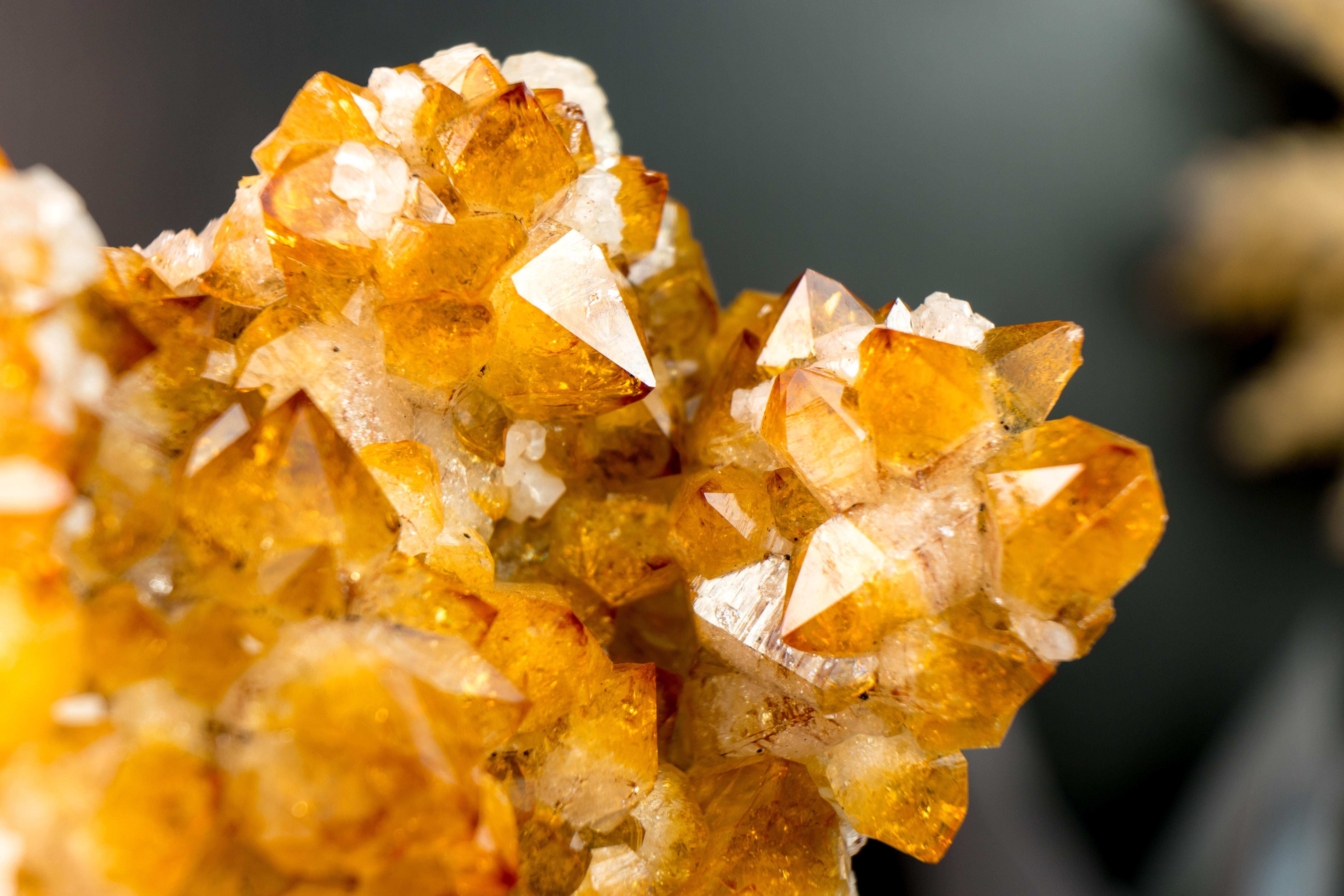 Agate Golden Orange Citrine Crystal Cluster with Stalactite Flower and Calcite For Sale