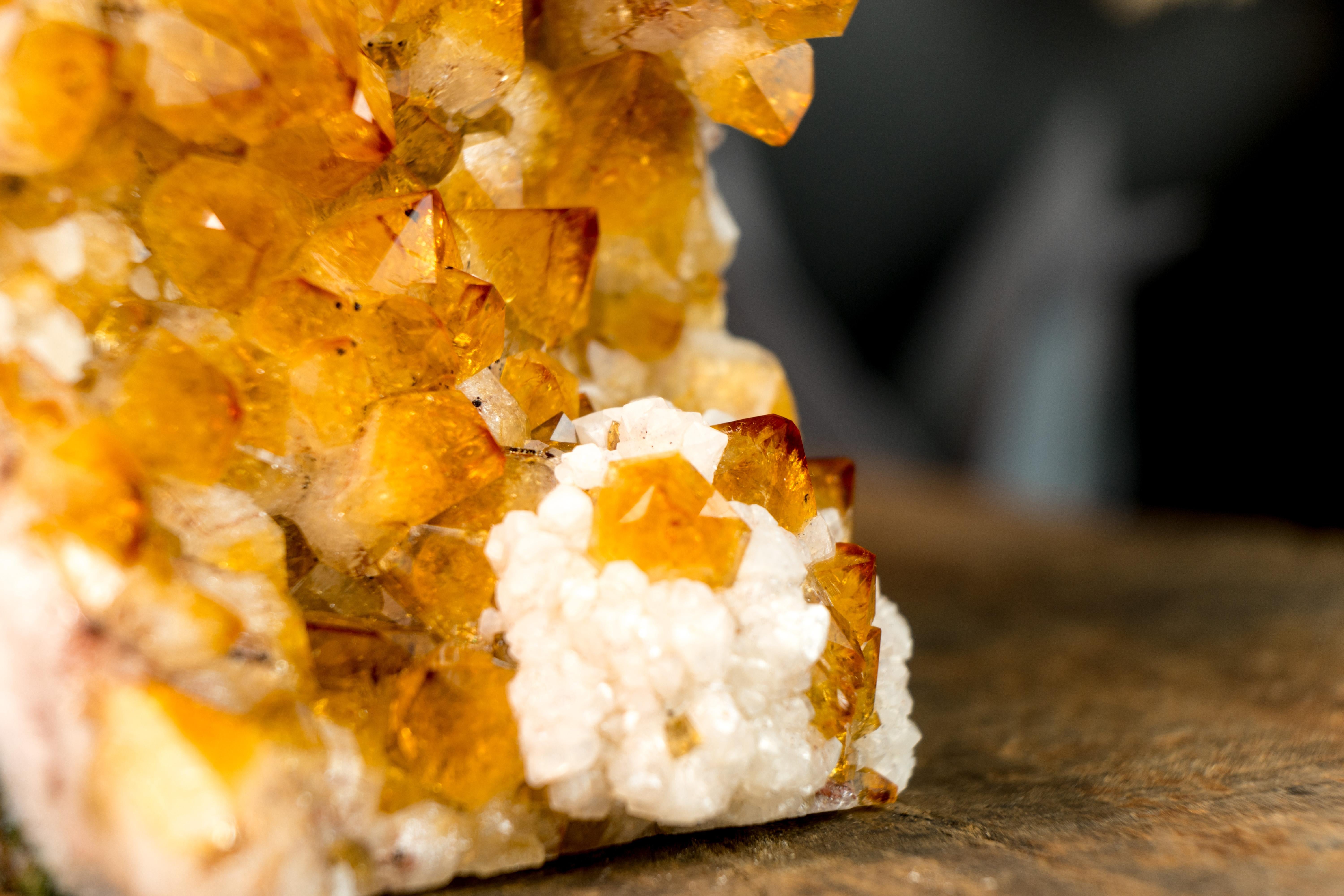 Golden Orange Citrine Crystal Cluster with Stalactite Flower and Calcite For Sale 1
