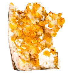 Goldener orangefarbener Citrin-Kristall-Cluster mit Stalactit-Blume und Calcite