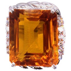 Golden Orange Citrine Diamond Platinum Cocktail Ring