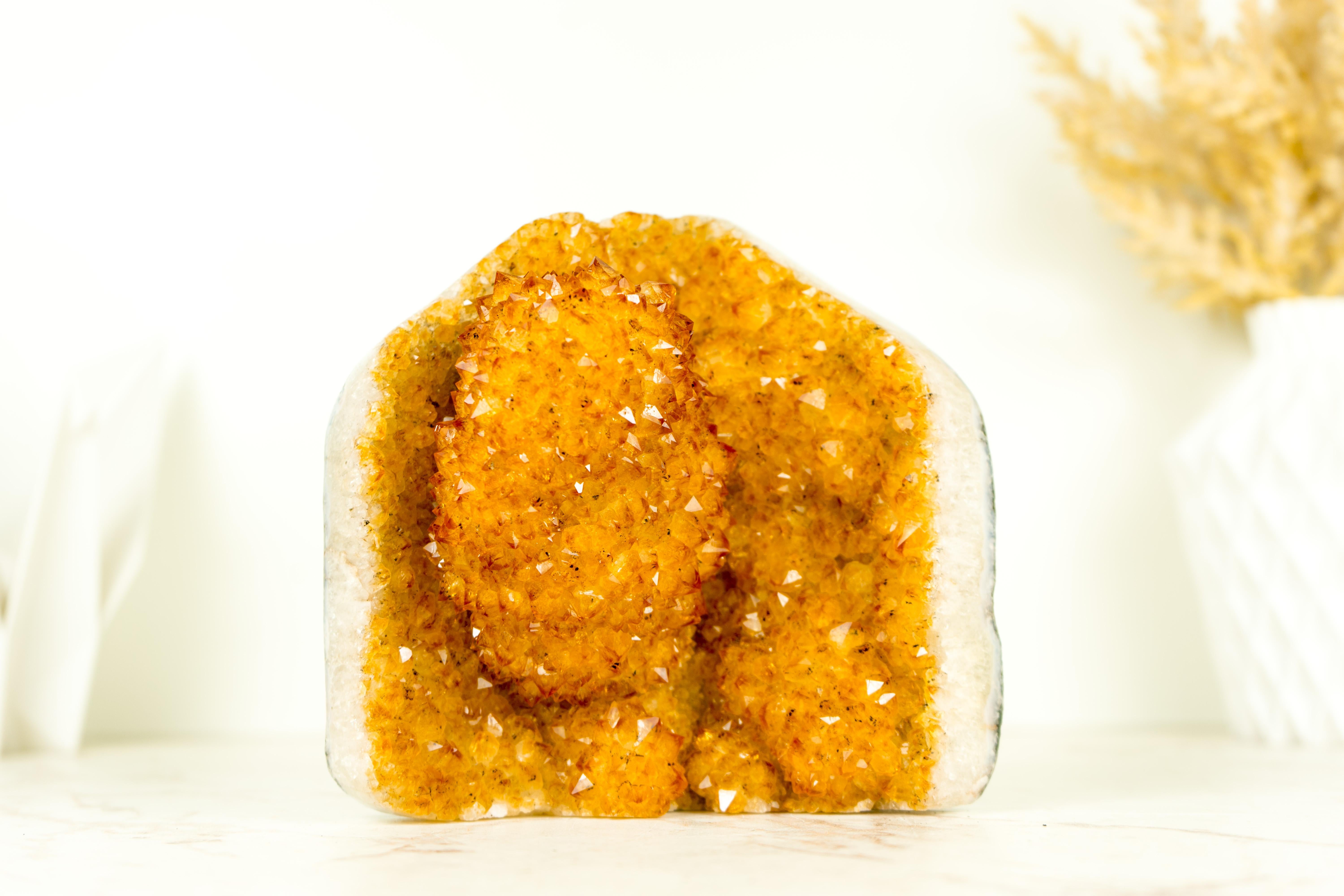 Golden Orange Crystal Citrine Cluster with Intact Flower Stalactite For Sale 4