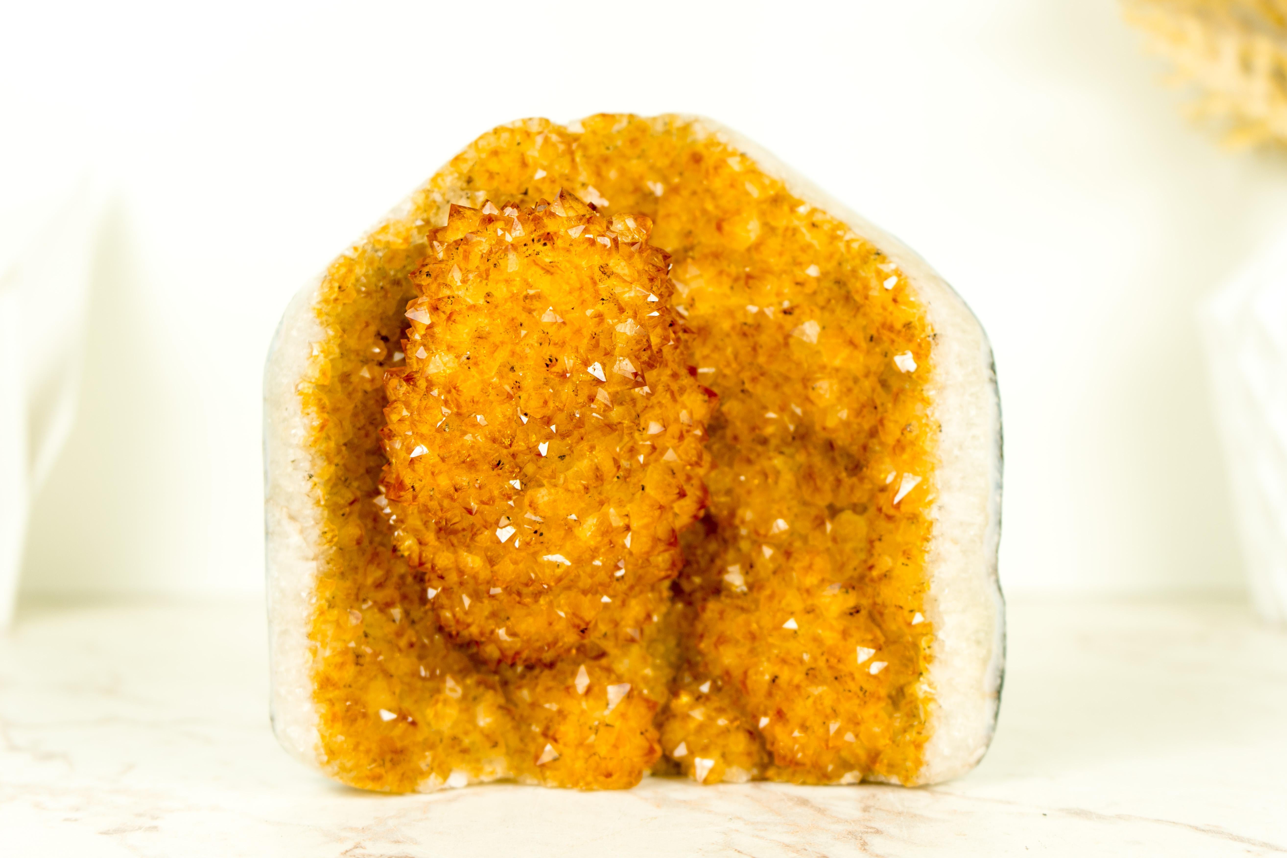 Golden Orange Crystal Citrine Cluster with Intact Flower Stalactite For Sale 5
