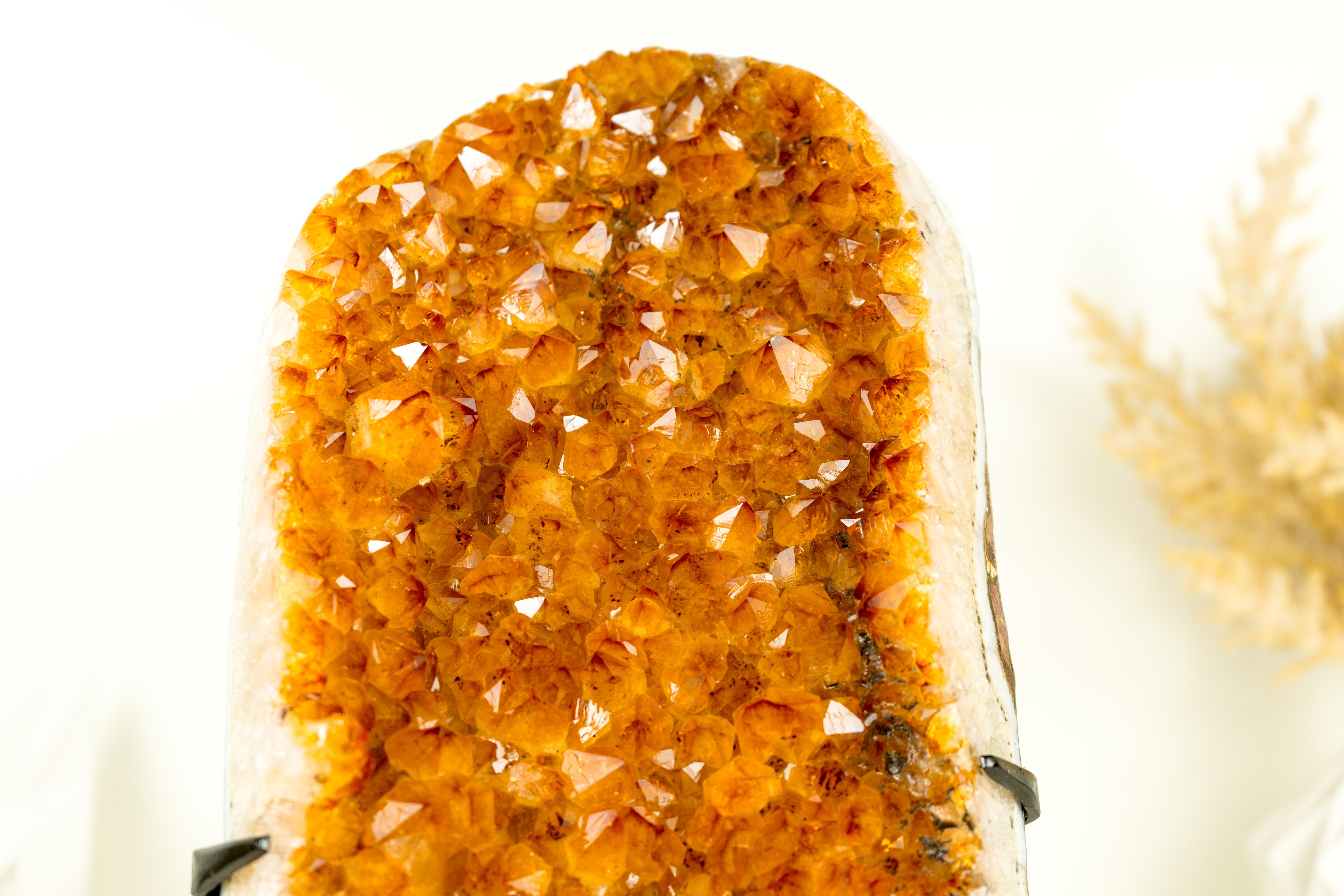 Golden Orange Crystal Citrine Cluster with Sparkly Citrine Druzy, Crystal Accent For Sale 5