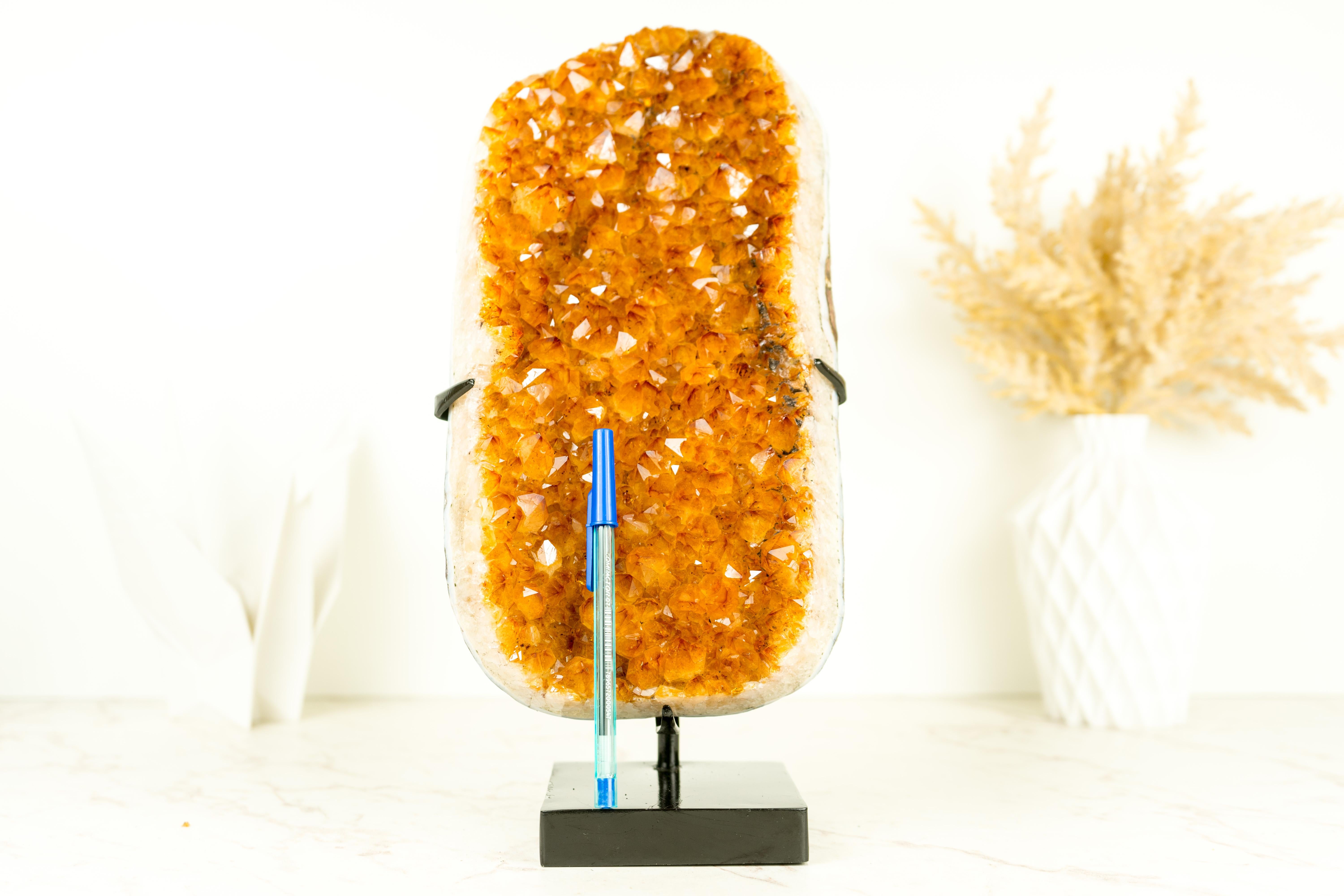 Golden Orange Crystal Citrine Cluster with Sparkly Citrine Druzy, Crystal Accent For Sale 6