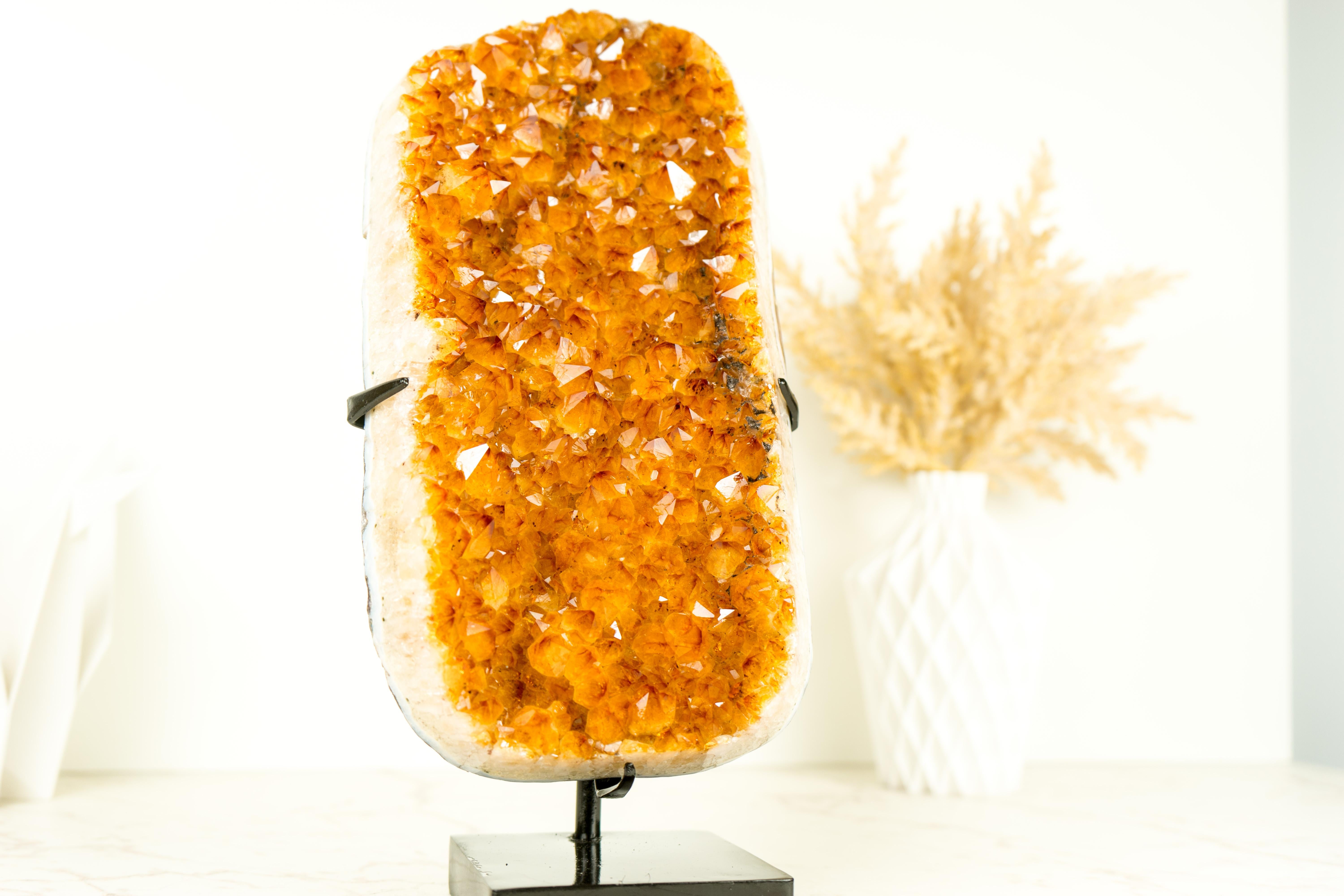 Golden Orange Crystal Citrine Cluster with Sparkly Citrine Druzy, Crystal Accent For Sale 7