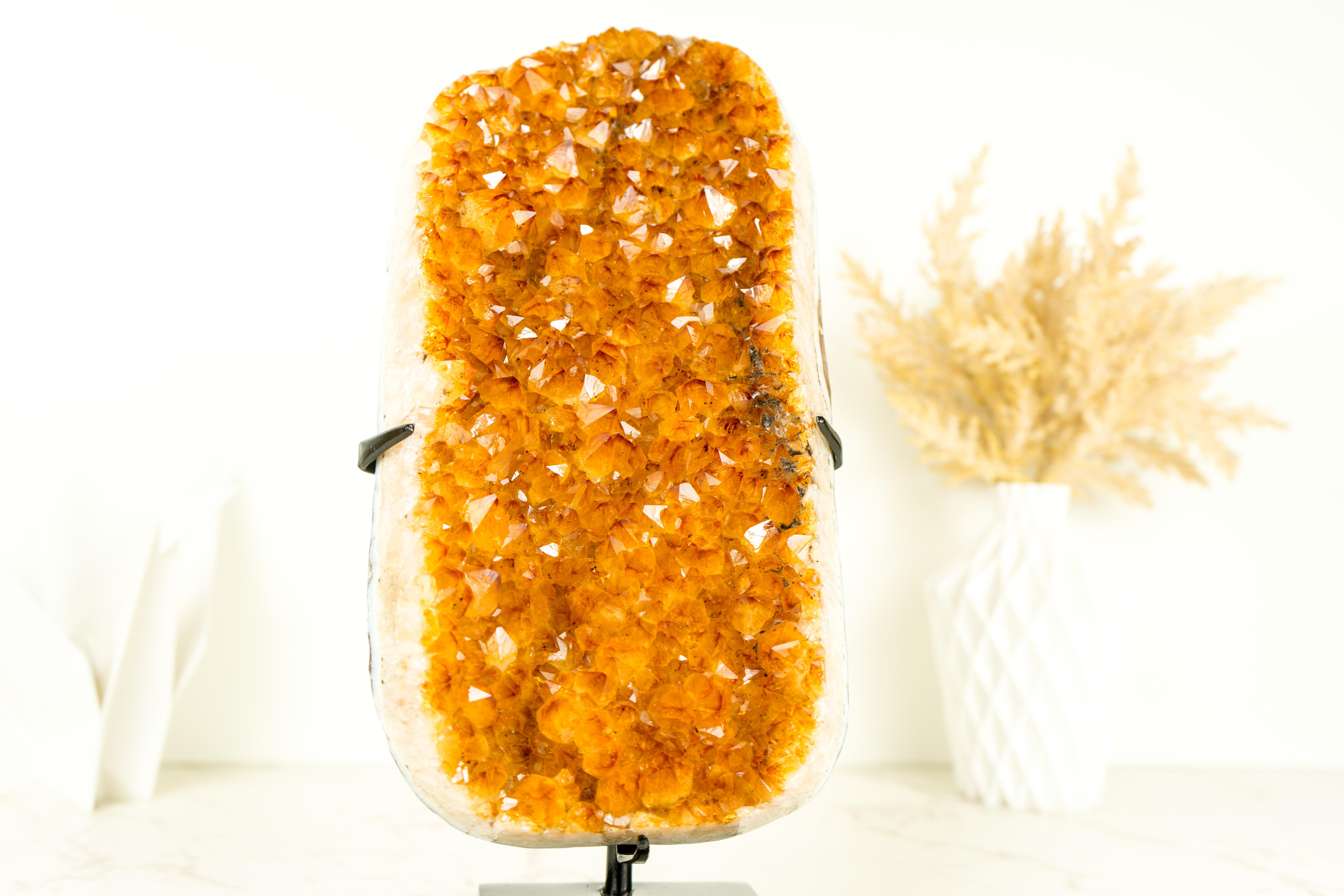 Golden Orange Crystal Citrine Cluster with Sparkly Citrine Druzy, Crystal Accent For Sale 8
