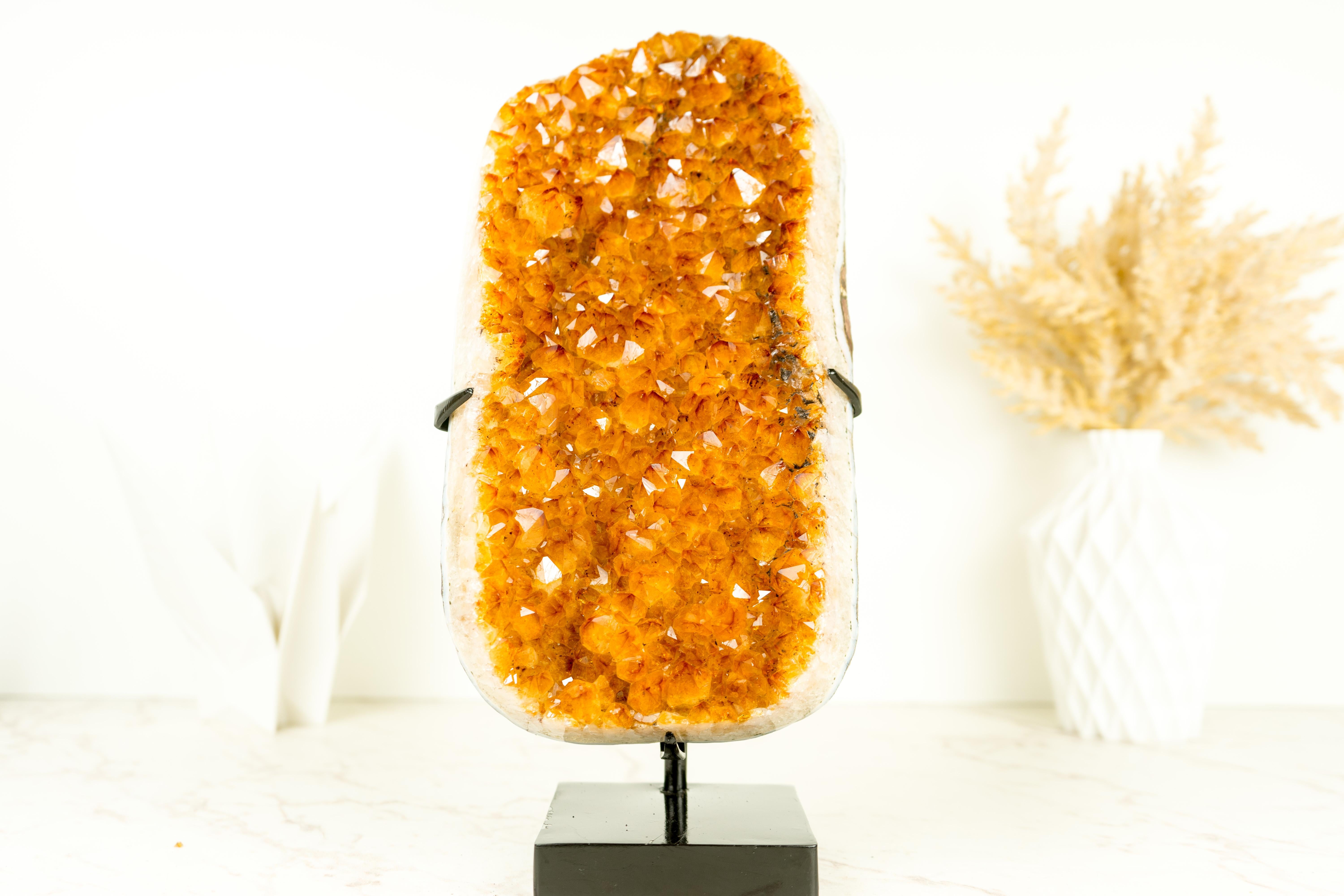 Golden Orange Crystal Citrine Cluster with Sparkly Citrine Druzy, Crystal Accent For Sale 9