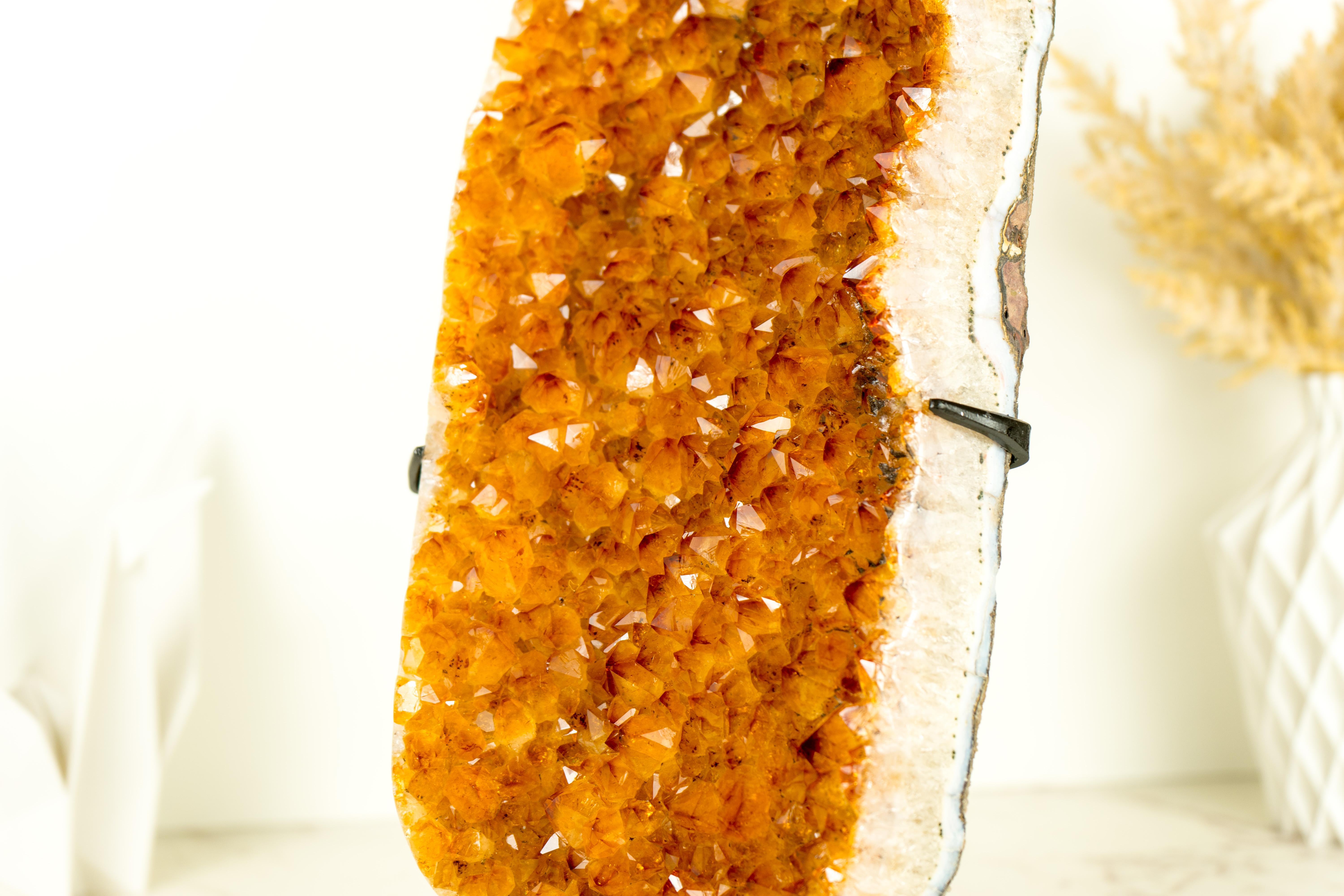 Agate Golden Orange Crystal Citrine Cluster with Sparkly Citrine Druzy, Crystal Accent For Sale
