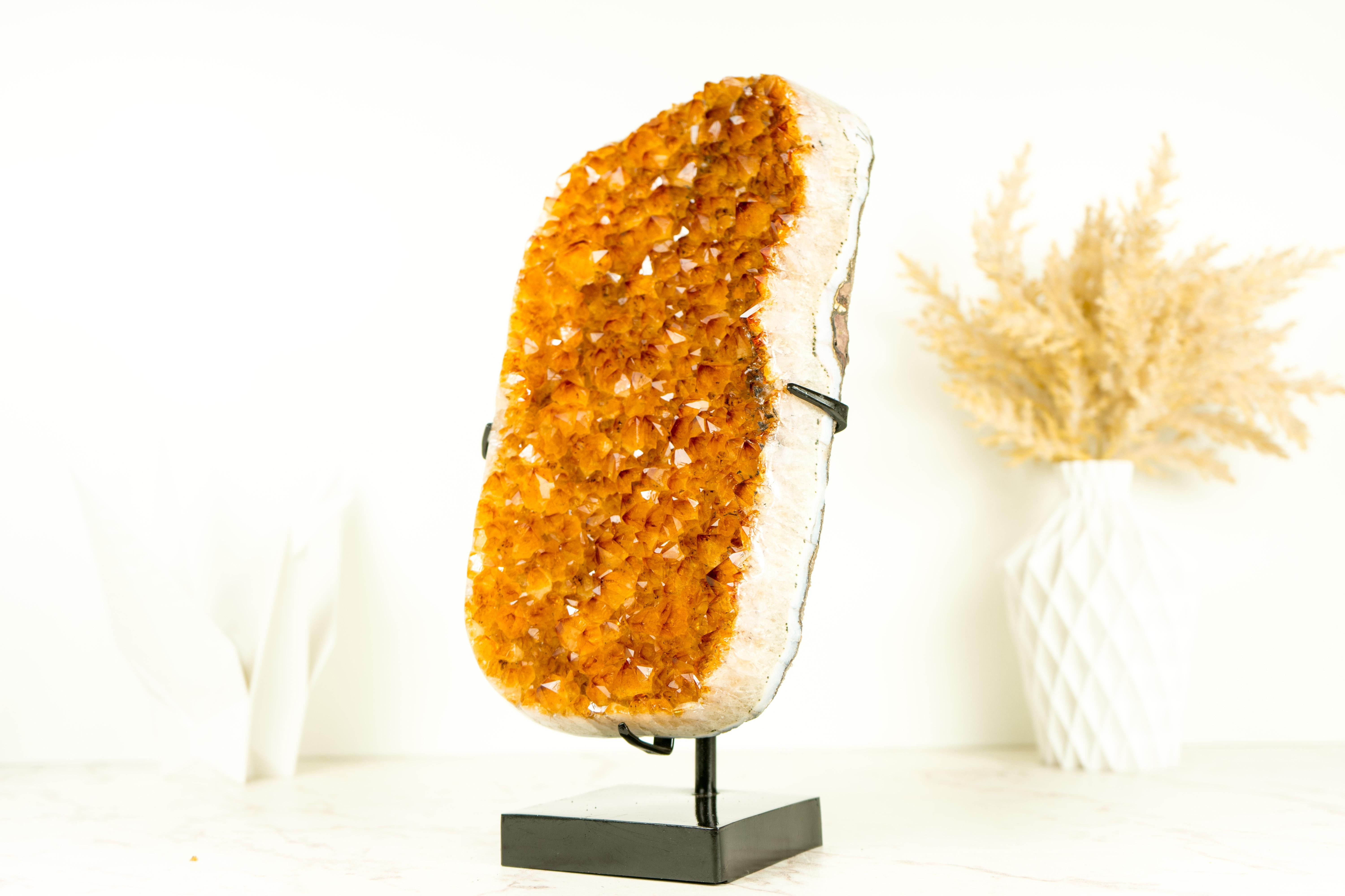Golden Orange Crystal Citrine Cluster with Sparkly Citrine Druzy, Crystal Accent For Sale 1