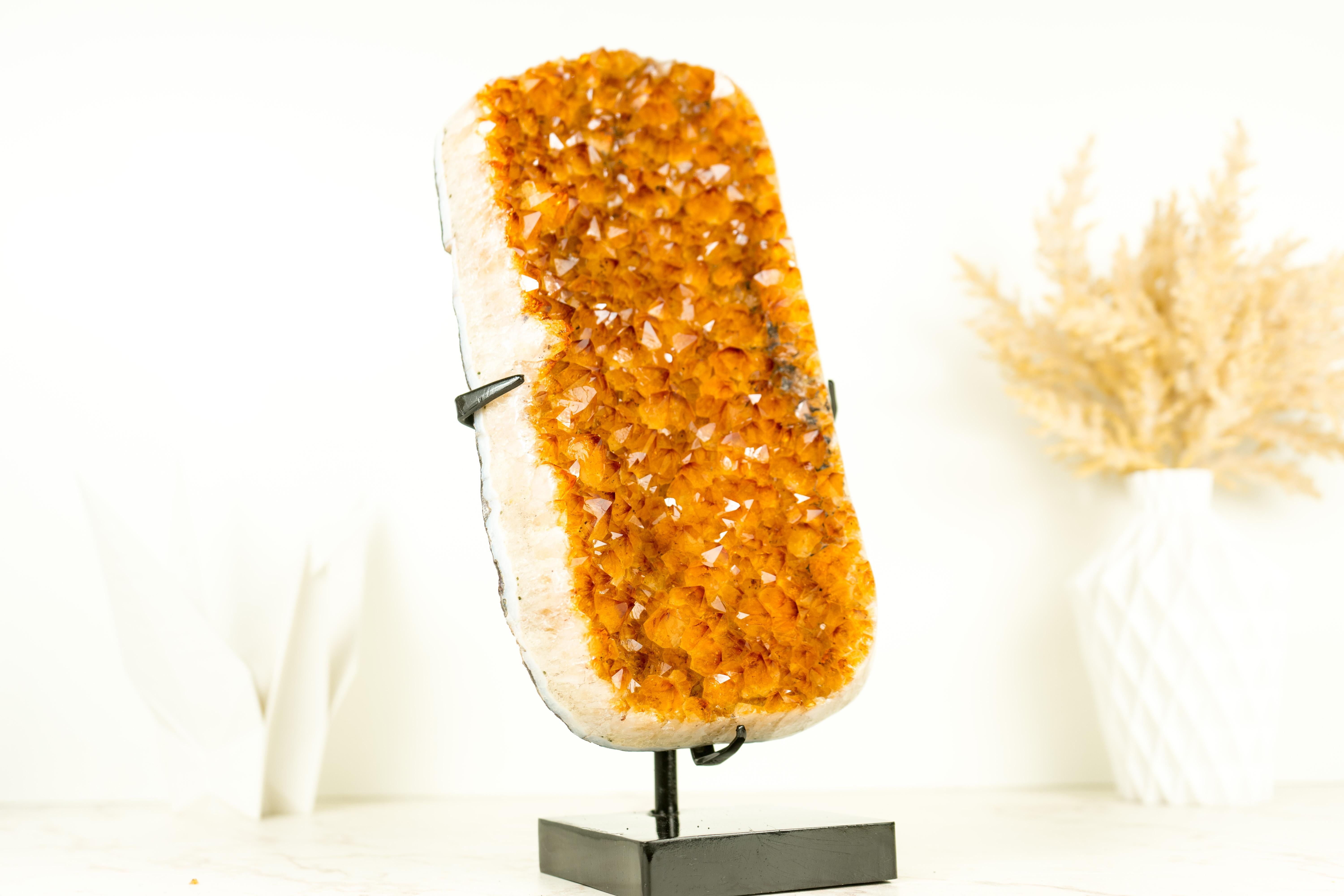 Golden Orange Crystal Citrine Cluster with Sparkly Citrine Druzy, Crystal Accent For Sale 2