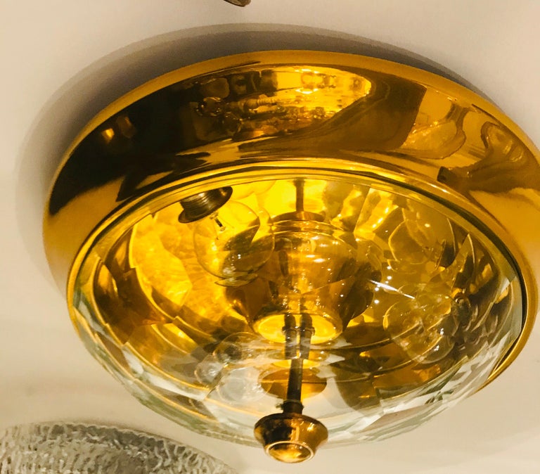 Late 20th Century Golden Oscar Torlasco Lumi Crystal 1970s Italian  Flush Ceiling Light For Sale